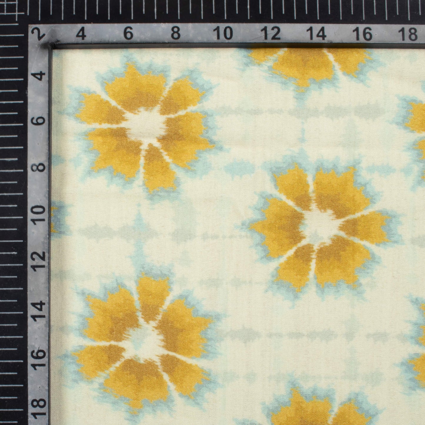 Ivory Cream And Dijon Yellow Shiiborii Pattern Digital Print Viscose Rayon Fabric (Width 58 Inches)