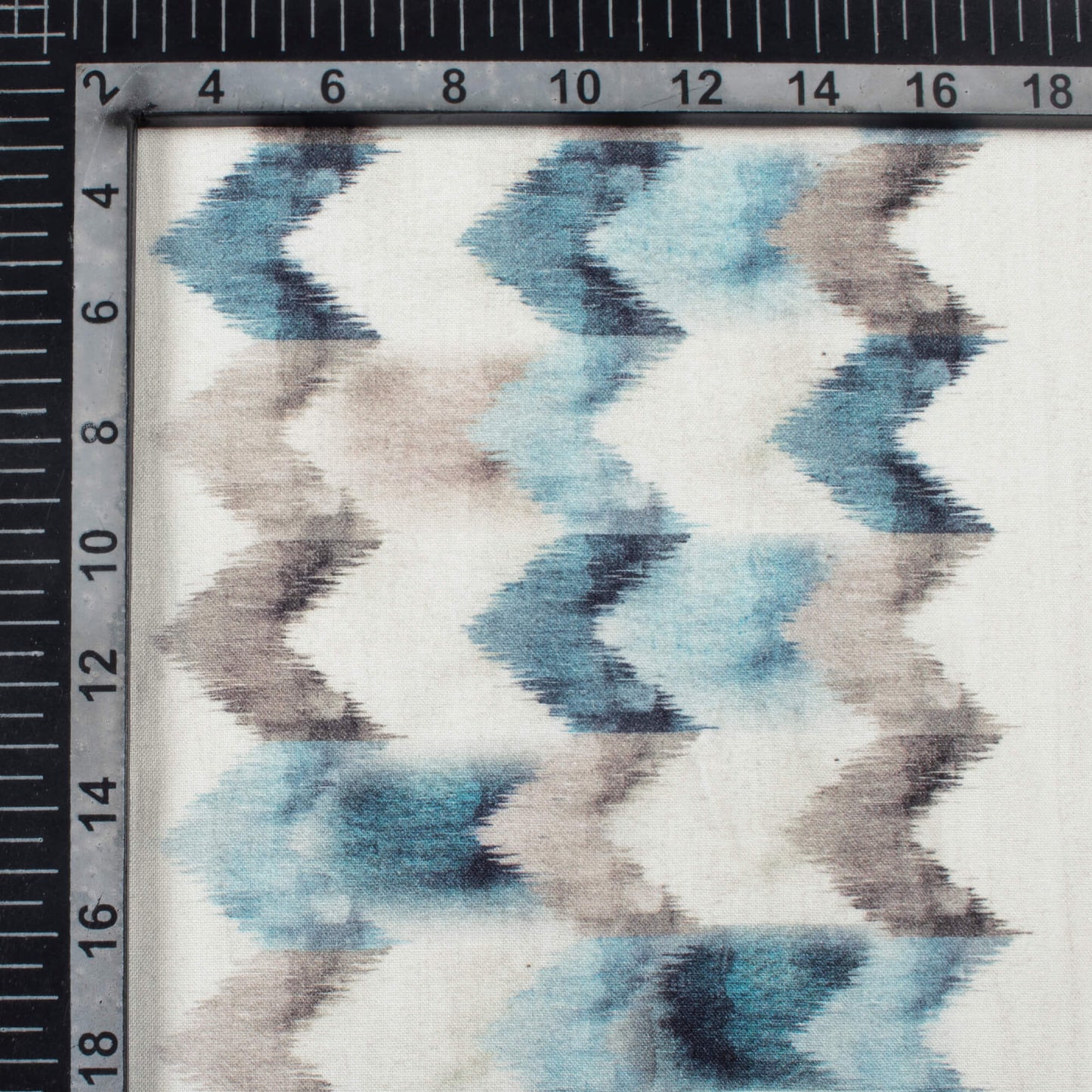 White And Stone Blue Chevron Pattern Digital Print Viscose Rayon Fabric (Width 58 Inches)