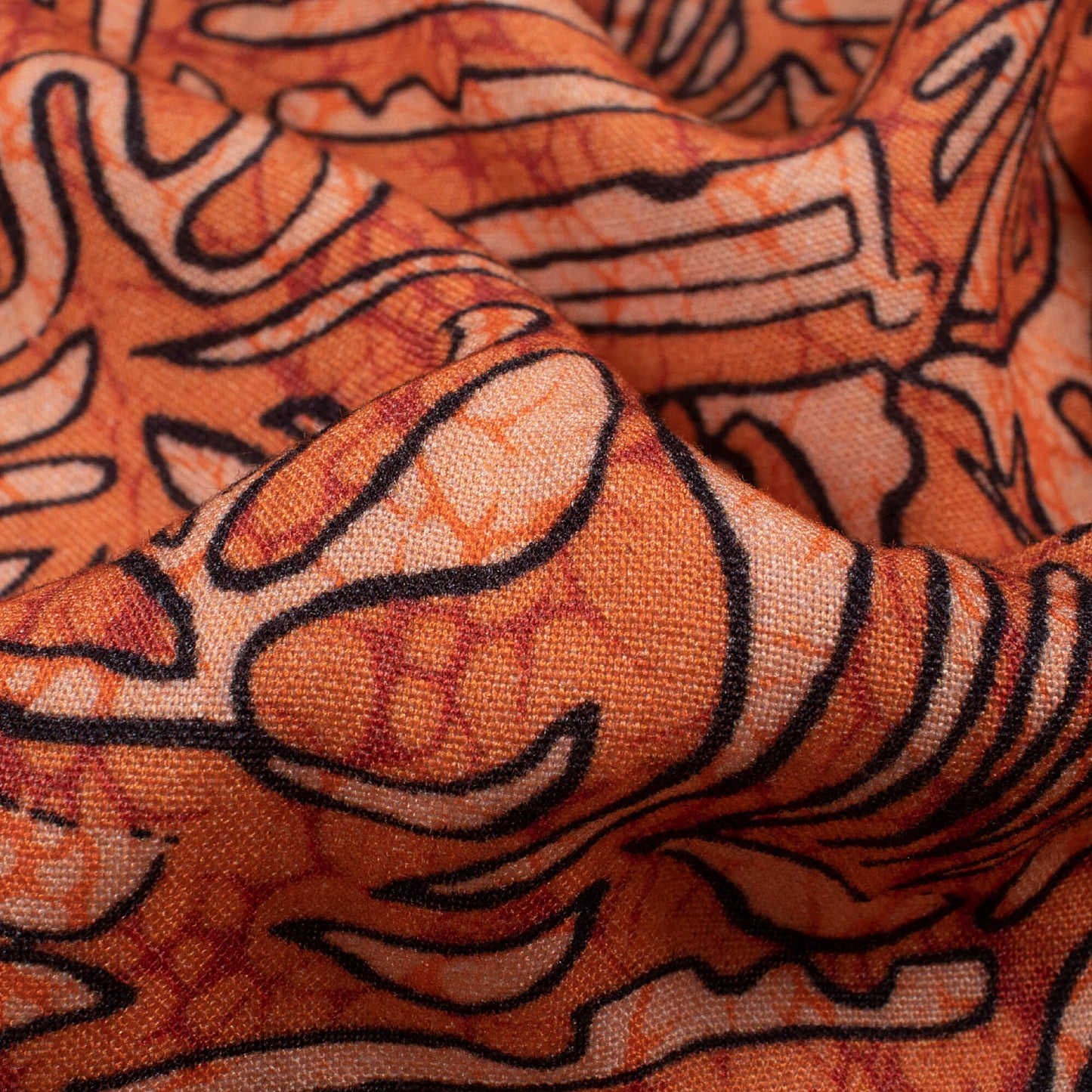Rust Orange And Black Abstract Pattern Digital Print Viscose Rayon Fabric (Width 58 Inches)