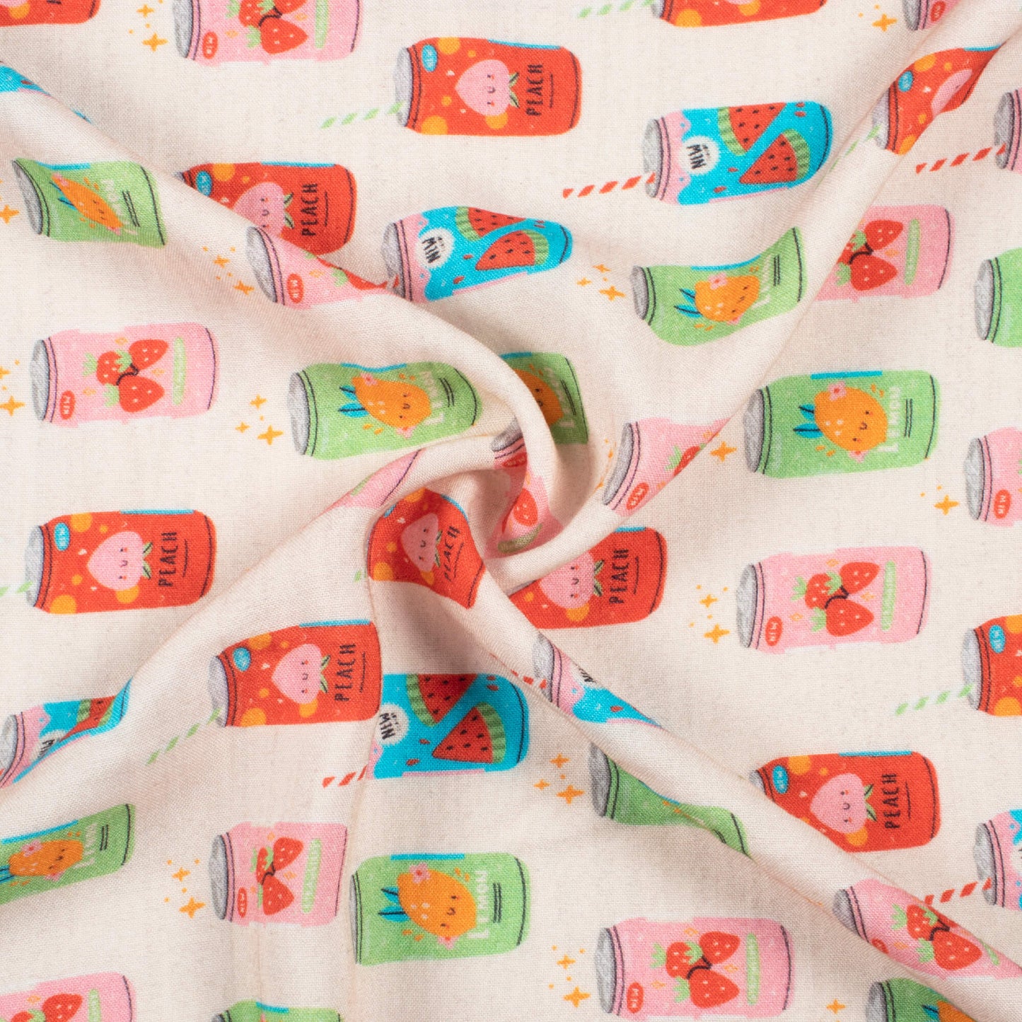 Pastel Peach And Vermilion Red Quirky Pattern Digital Print Viscose Rayon Fabric (Width 58 Inches)