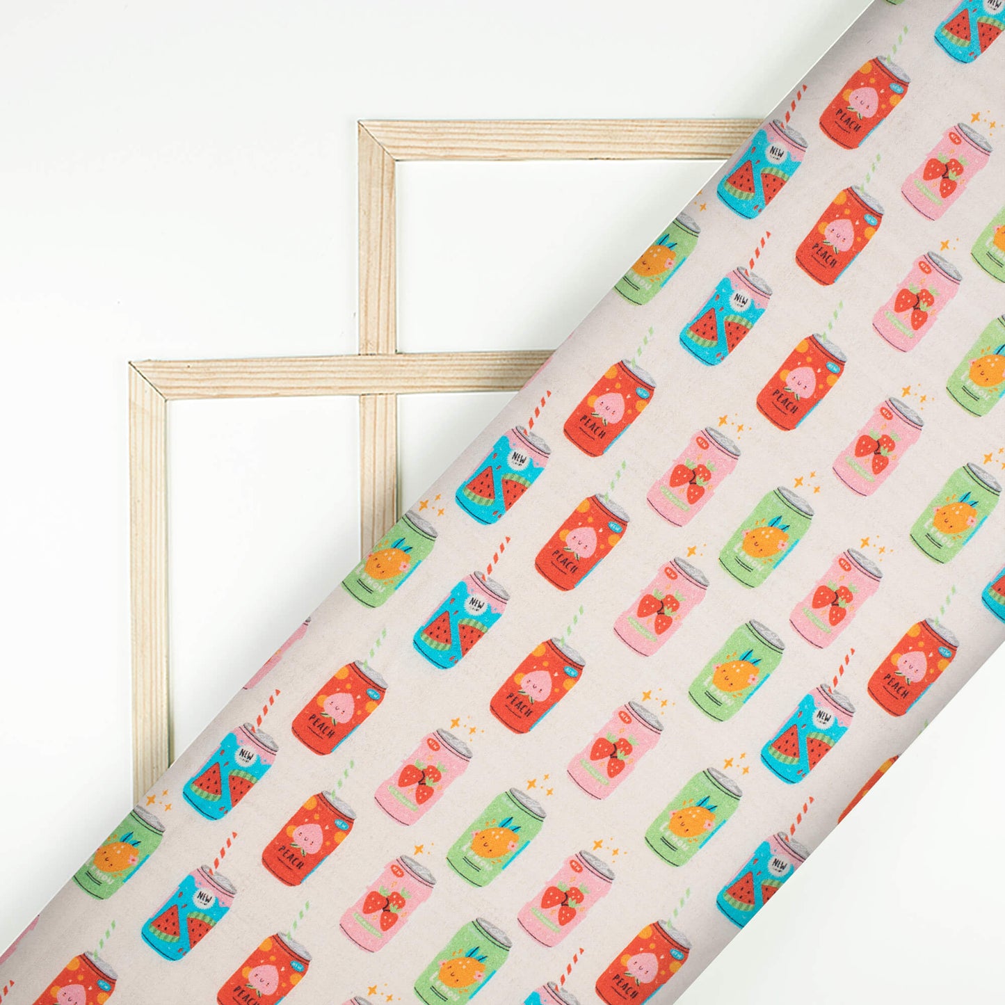 Pastel Peach And Vermilion Red Quirky Pattern Digital Print Viscose Rayon Fabric (Width 58 Inches)