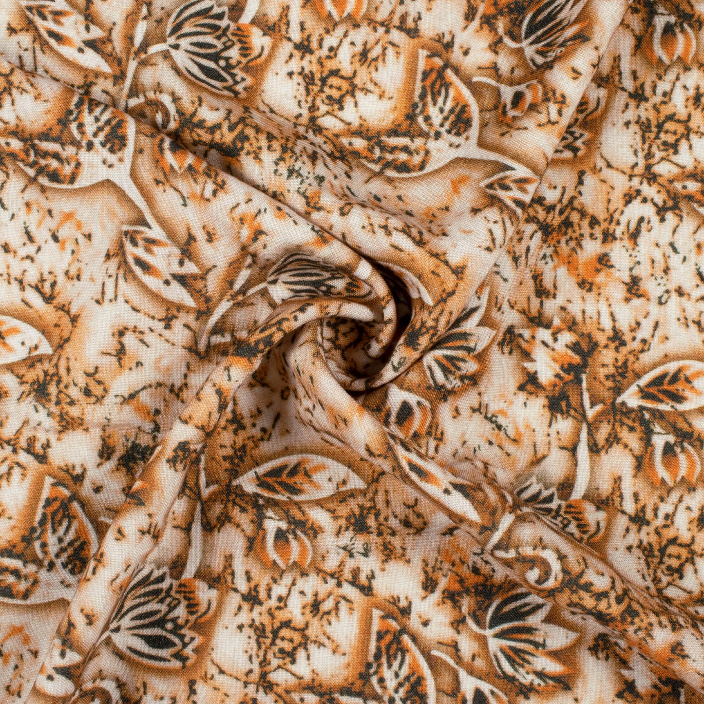 Peanut Brown And Dark Green Floral Pattern Digital Print Viscose Rayon Fabric (Width 58 Inches)