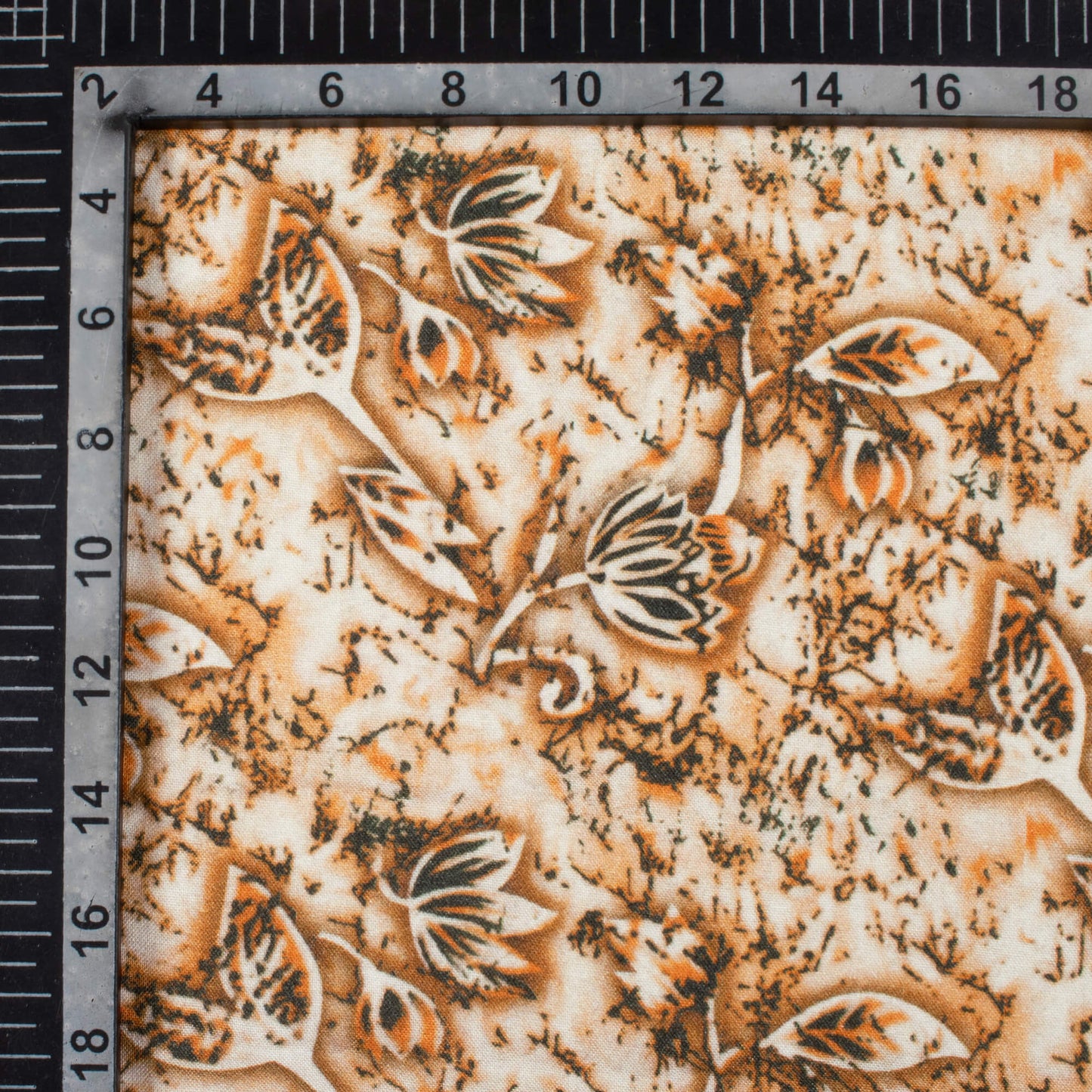 Peanut Brown And Dark Green Floral Pattern Digital Print Viscose Rayon Fabric (Width 58 Inches)