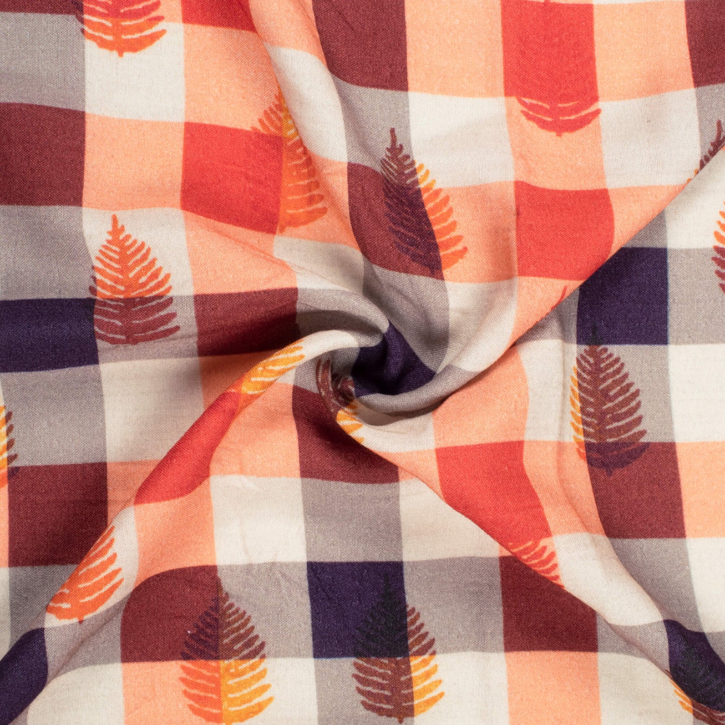 Coral Peach And Vermilion Red Checks Pattern Digital Print Viscose Rayon Fabric (Width 58 Inches)