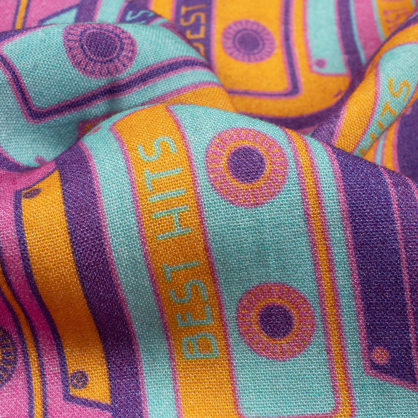 Plum Purple And Sky Blue Quirky Pattern Digital Print Viscose Rayon Fabric (Width 58 Inches)