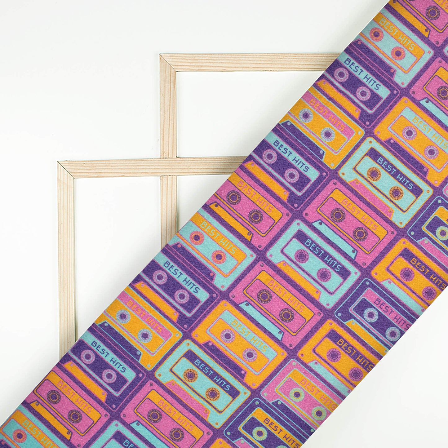 Plum Purple And Sky Blue Quirky Pattern Digital Print Viscose Rayon Fabric (Width 58 Inches)