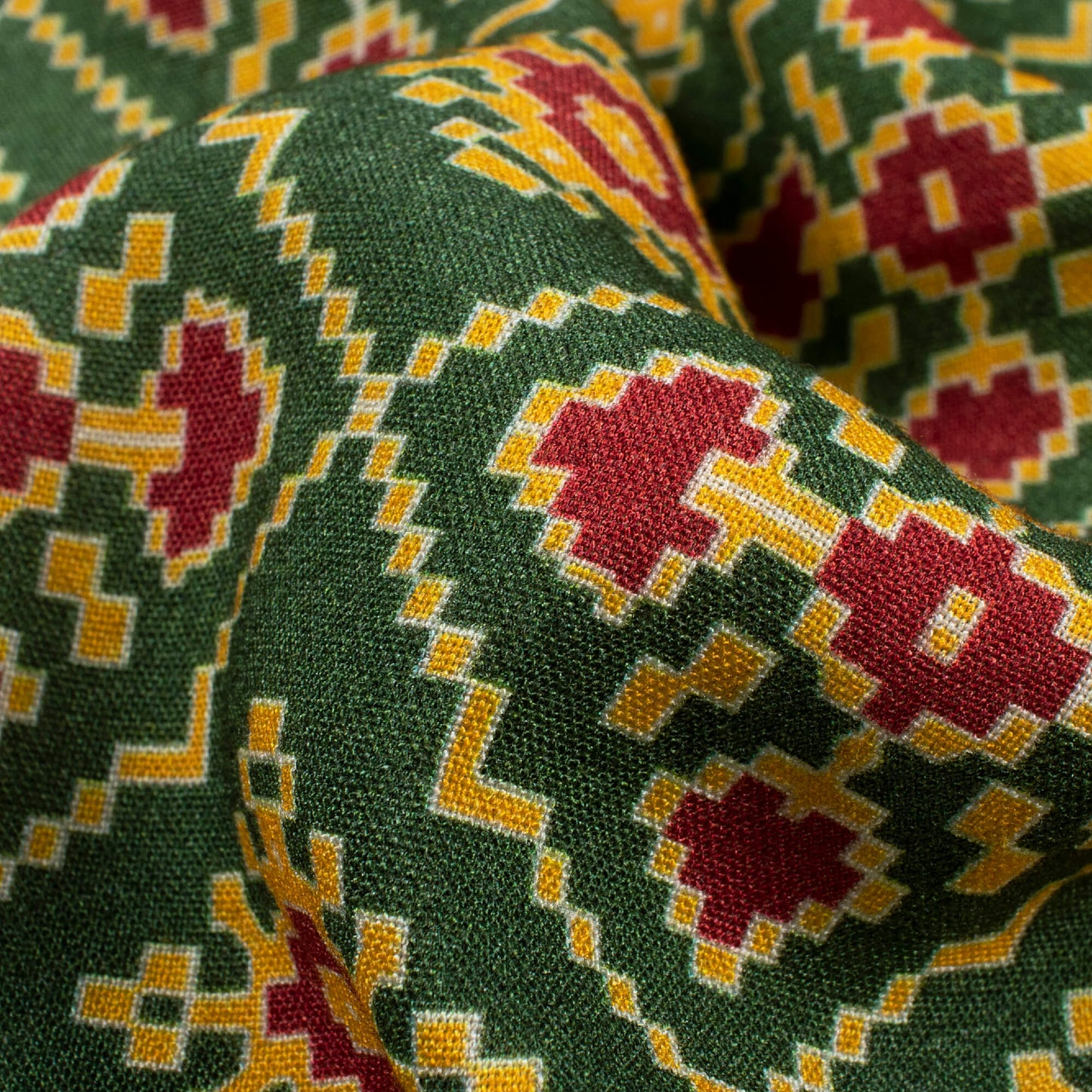 Forest Green And Blood Red Patolaa Pattern Digital Print Viscose Rayon Fabric (Width 58 Inches)
