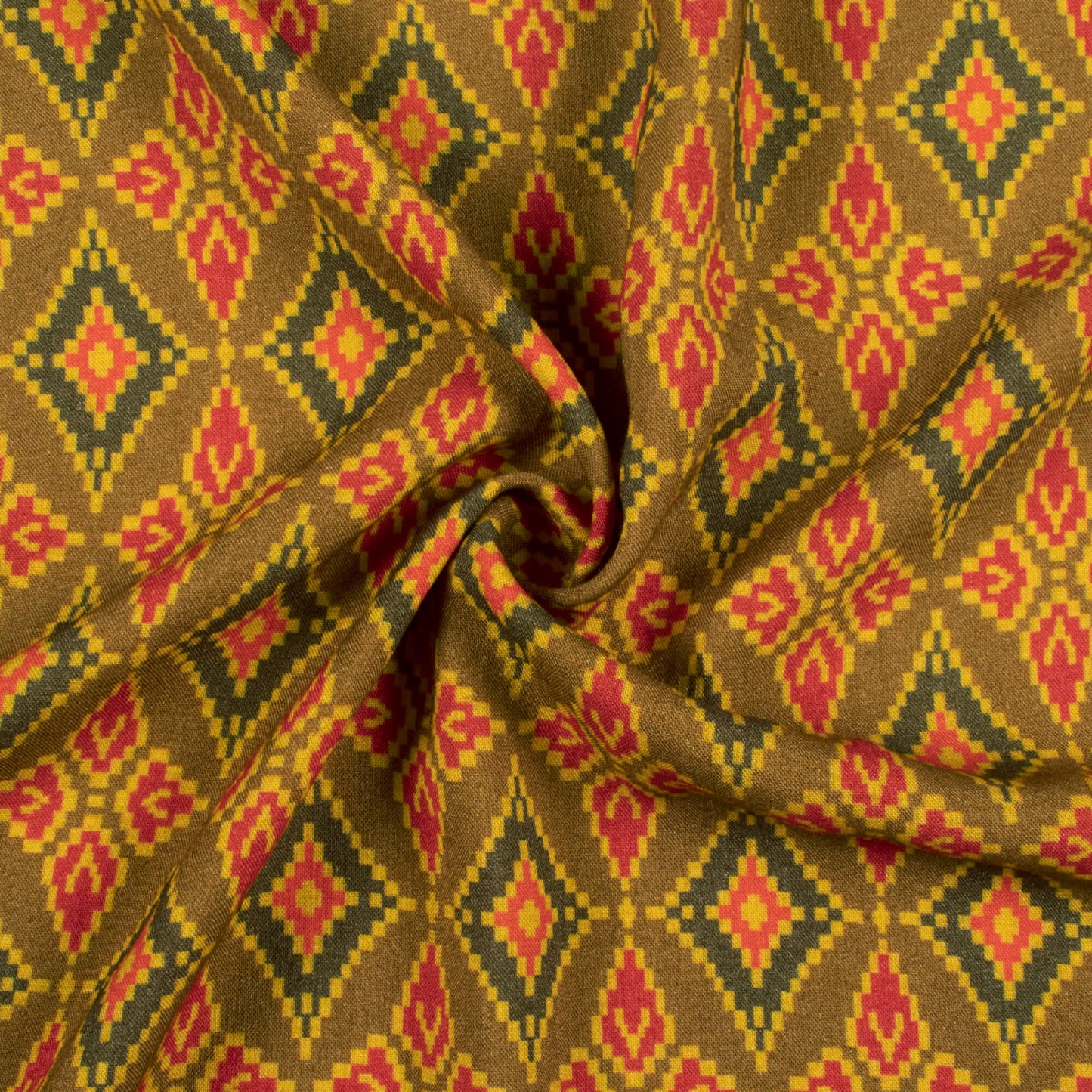 Dijon Yellow And Red Patolaa Pattern Digital Print Viscose Rayon Fabric (Width 58 Inches)