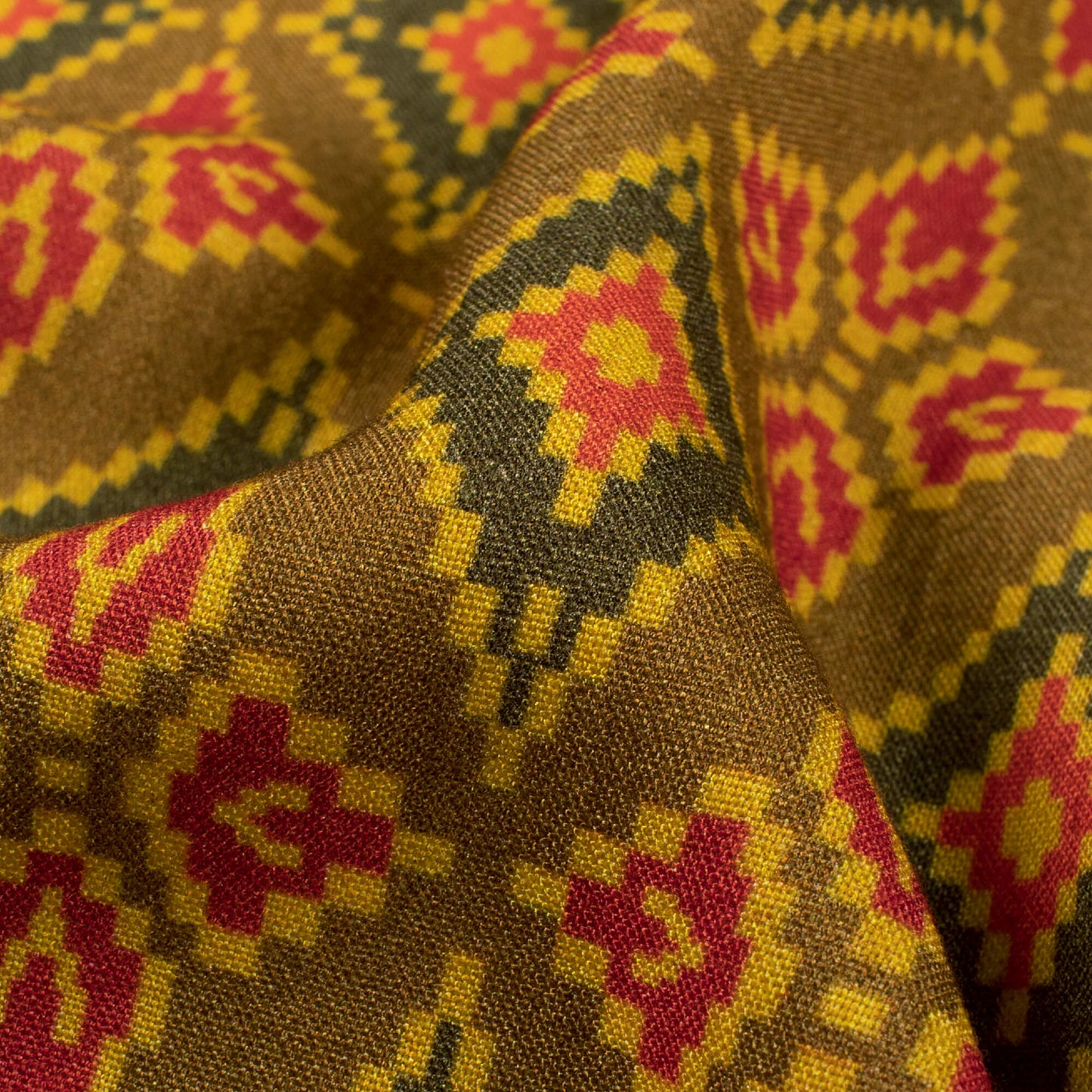 Dijon Yellow And Red Patolaa Pattern Digital Print Viscose Rayon Fabric (Width 58 Inches)