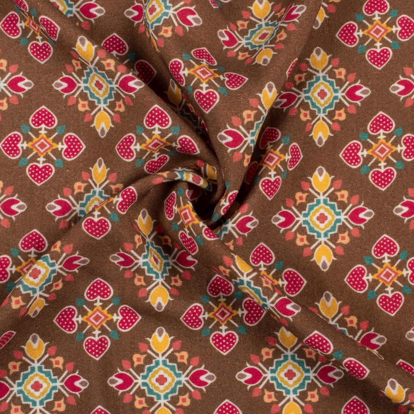 Cedar Brown And Magenta Purple Patolaa Pattern Digital Print Viscose Rayon Fabric (Width 58 Inches)
