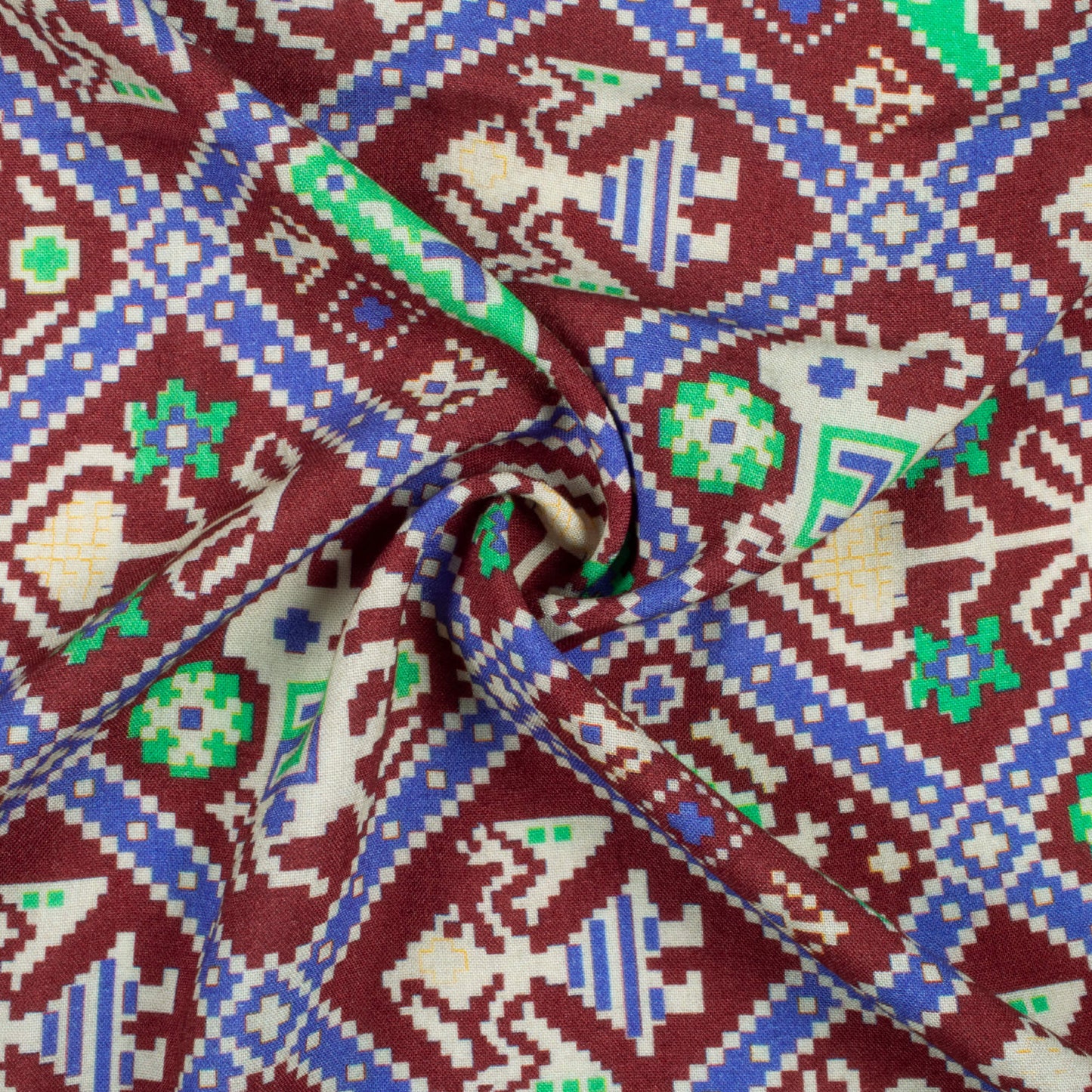 Coffee Brown And Paris Green Patolaa Pattern Digital Print Viscose Rayon Fabric (Width 58 Inches)