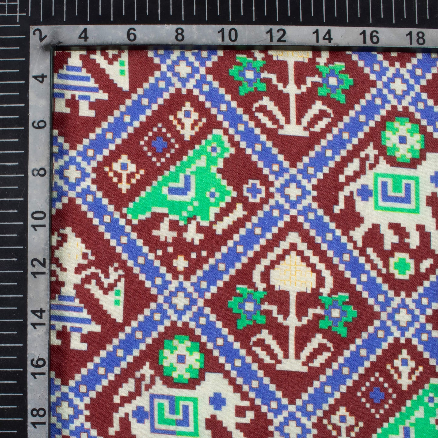 Coffee Brown And Paris Green Patolaa Pattern Digital Print Viscose Rayon Fabric (Width 58 Inches)