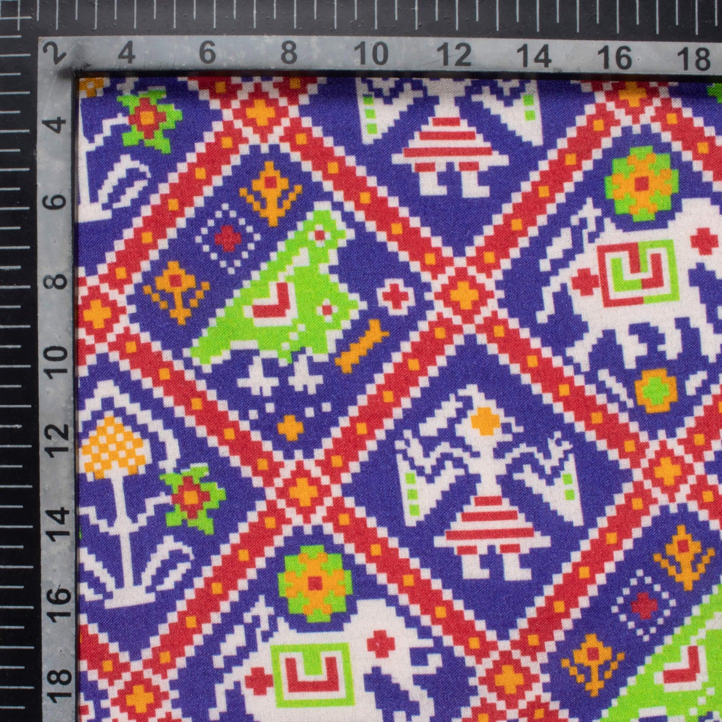 Berry Blue And Green Patolaa Pattern Digital Print Viscose Rayon Fabric (Width 58 Inches)
