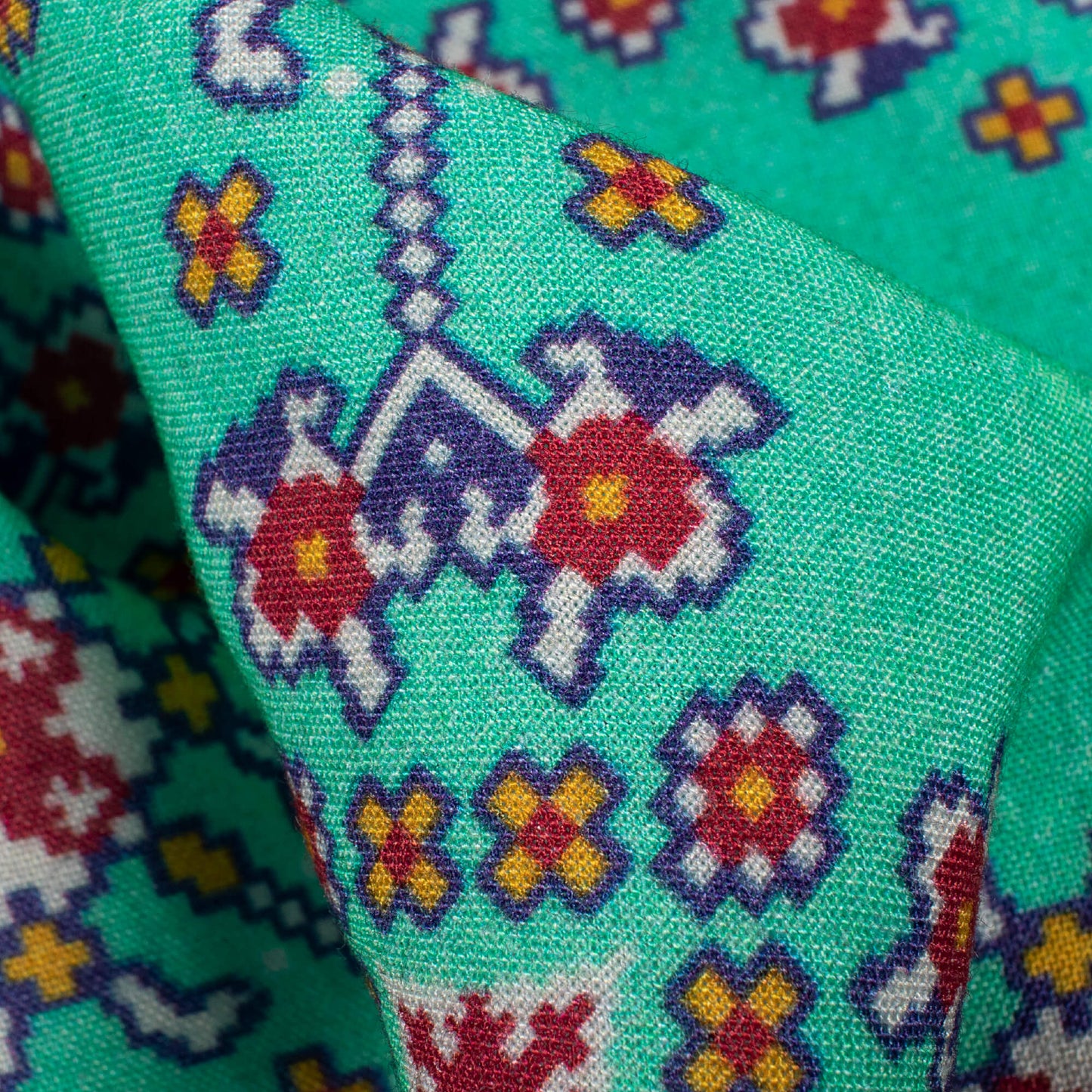 Turquoise And Sangria Red Patolaa Pattern Digital Print Viscose Rayon Fabric (Width 58 Inches)