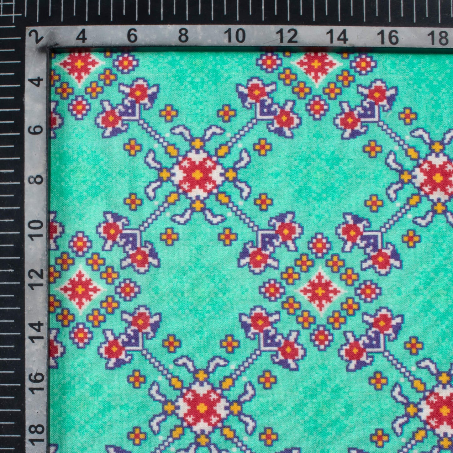 Turquoise And Sangria Red Patolaa Pattern Digital Print Viscose Rayon Fabric (Width 58 Inches)