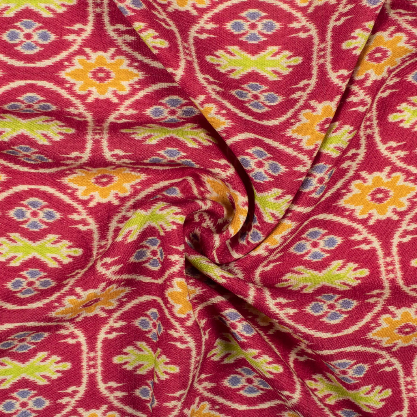 Sangria Red And Honey Yellow Patolaa Pattern Digital Print Viscose Rayon Fabric (Width 58 Inches)