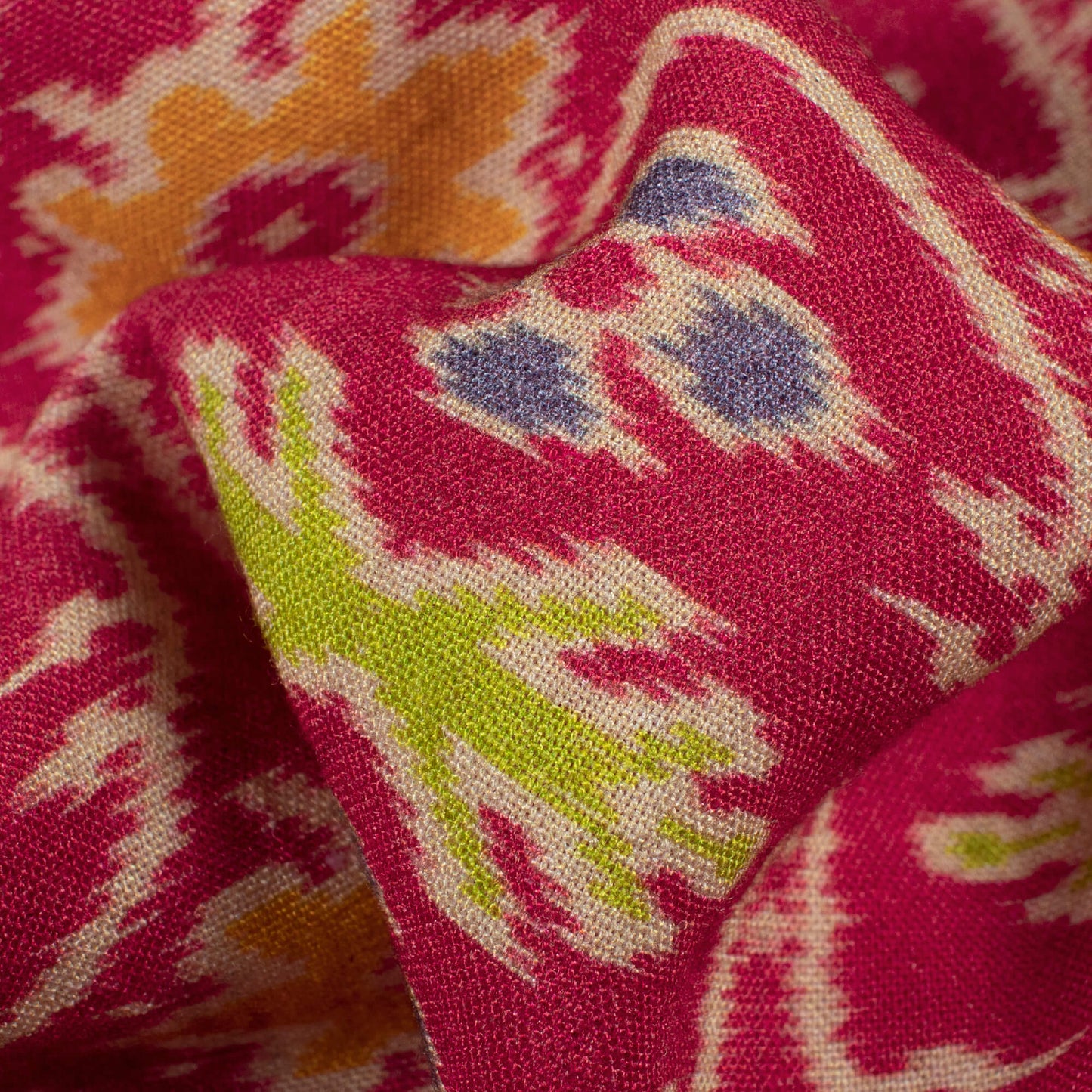 Sangria Red And Honey Yellow Patolaa Pattern Digital Print Viscose Rayon Fabric (Width 58 Inches)