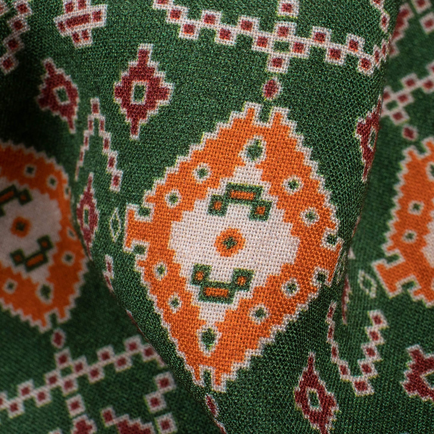 Forest Green And Ginger Orange Patolaa Pattern Digital Print Viscose Rayon Fabric (Width 58 Inches)