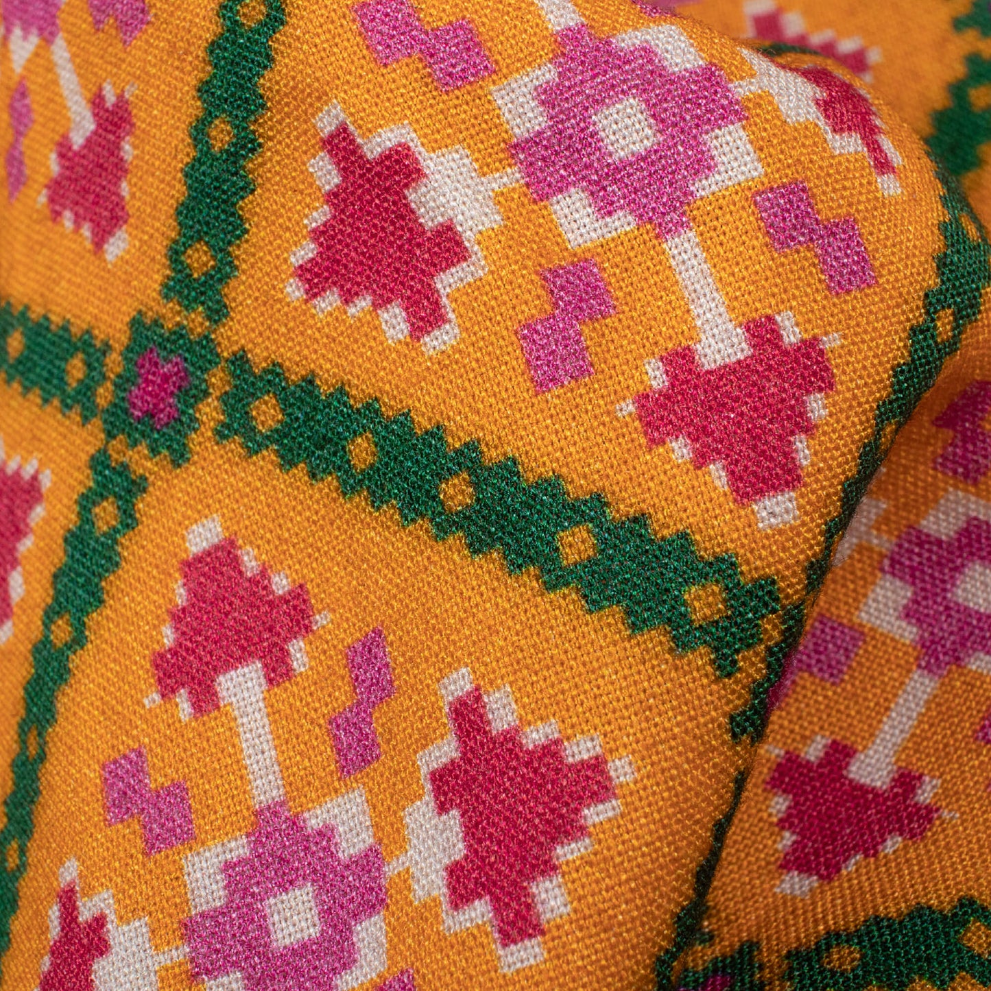 Sunrise Orange And Magenta Pink Patolaa Pattern Digital Print Viscose Rayon Fabric (Width 58 Inches)
