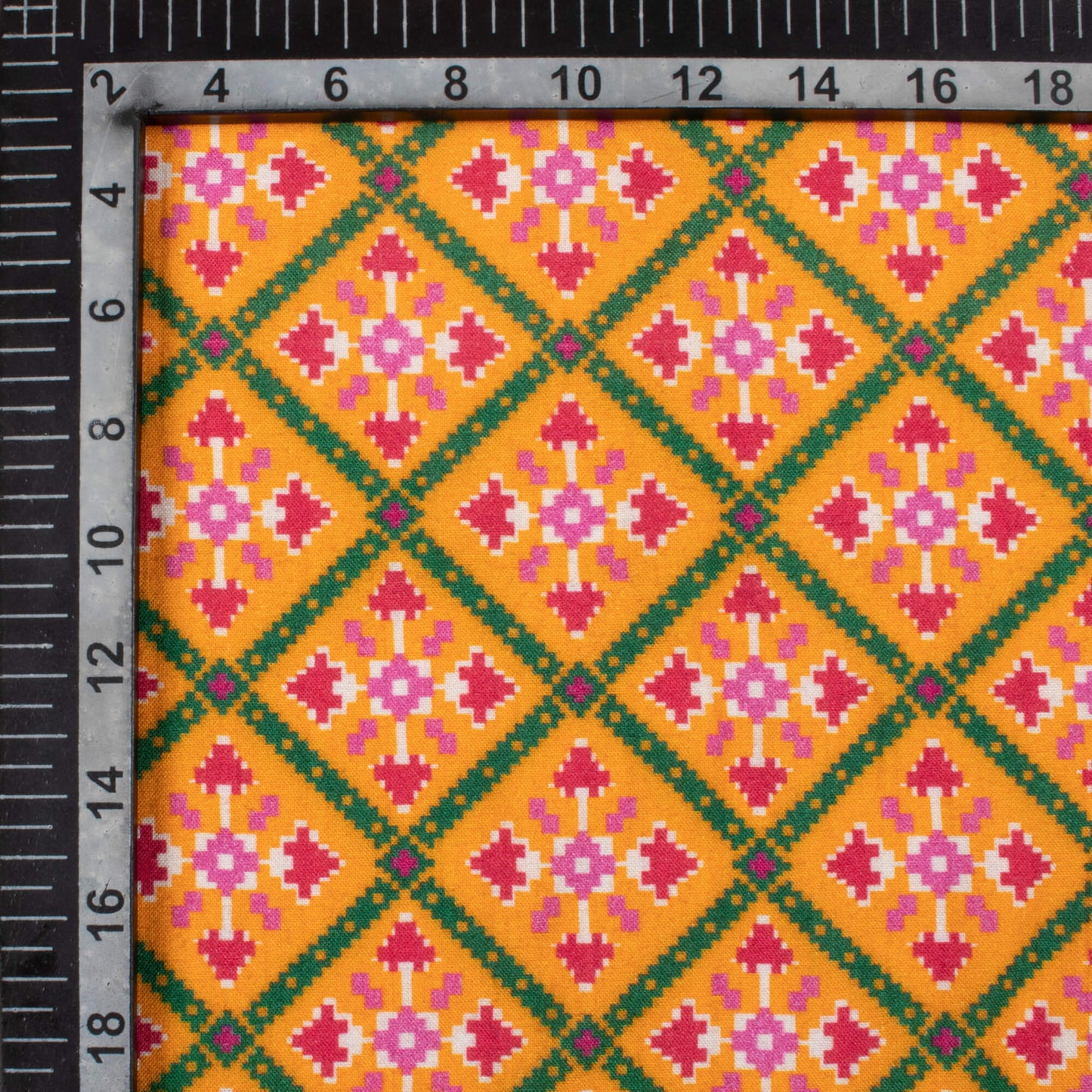 Sunrise Orange And Magenta Pink Patolaa Pattern Digital Print Viscose Rayon Fabric (Width 58 Inches)