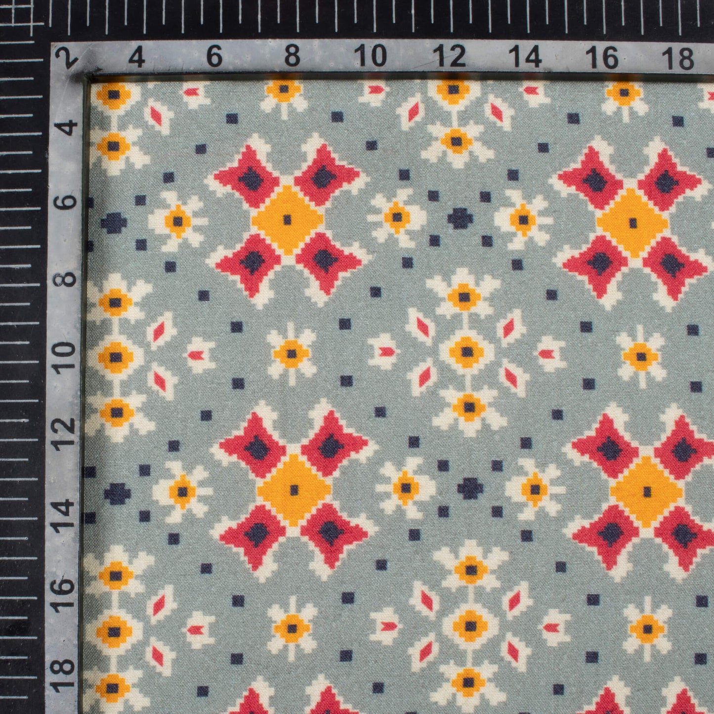Pewter Grey And Sunrise Orange Patolaa Pattern Digital Print Viscose Rayon Fabric (Width 58 Inches)