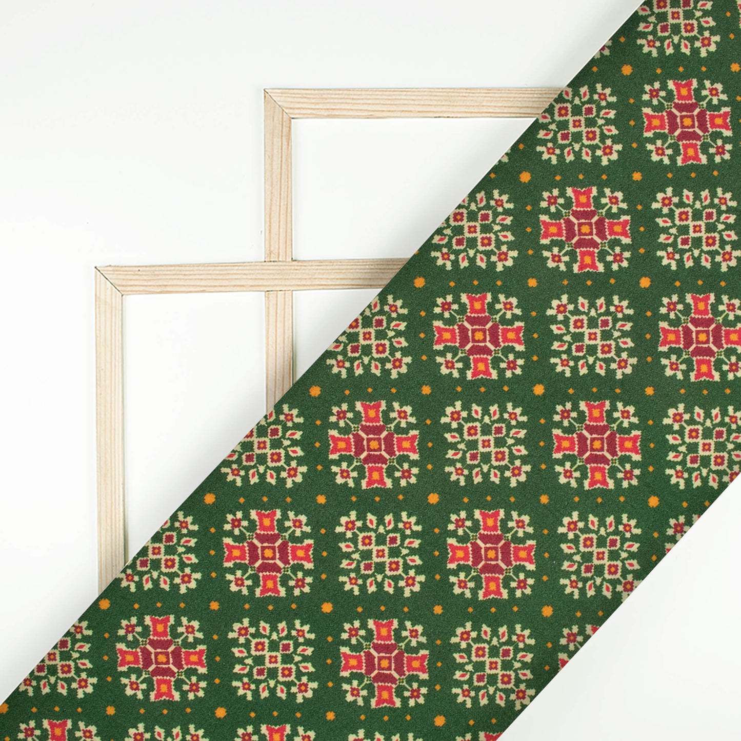 Forest Green And Blood Red Patolaa Pattern Digital Print Viscose Rayon Fabric (Width 58 Inches)