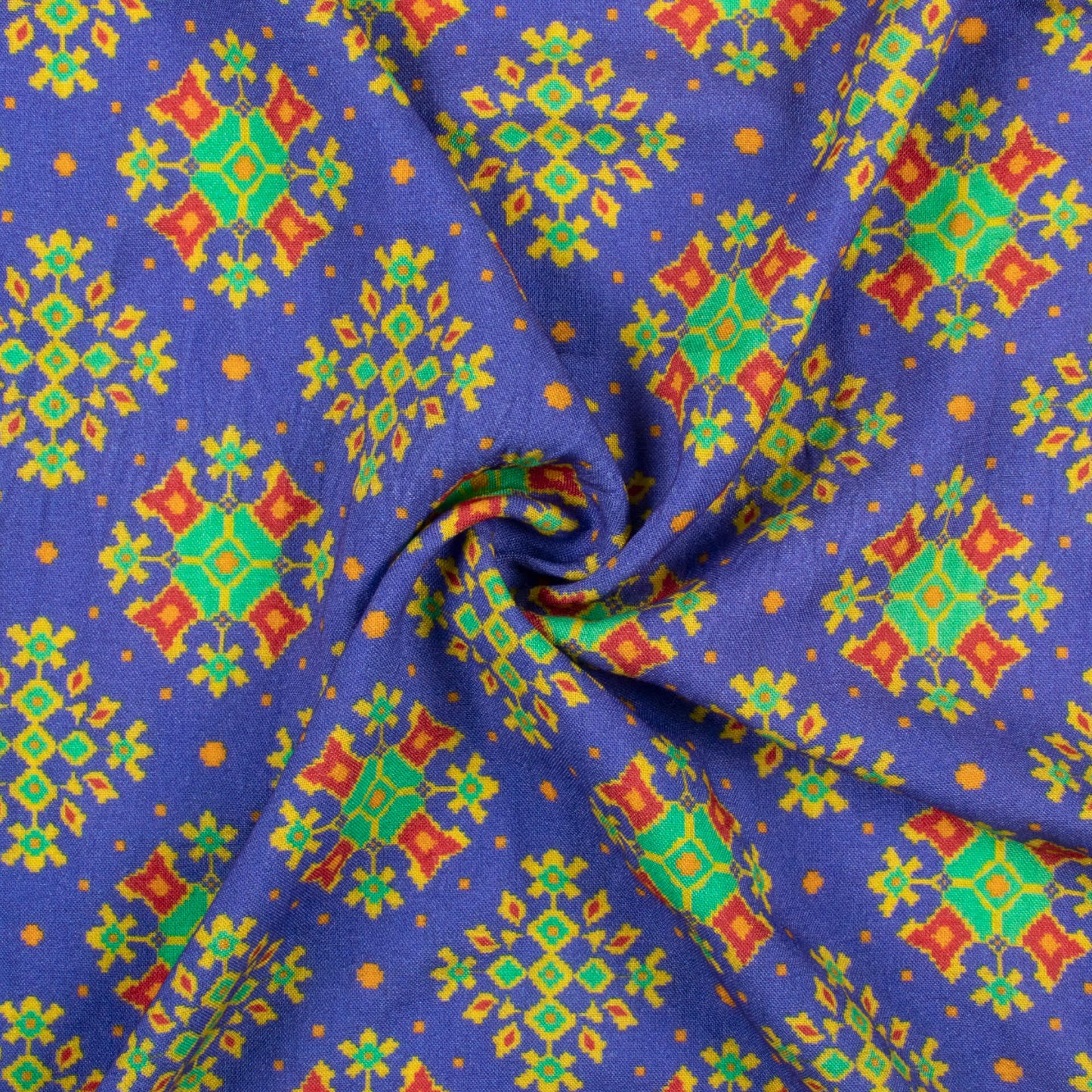 Cobalt Blue And Paris Green Patolaa Pattern Digital Print Viscose Rayon Fabric (Width 58 Inches)