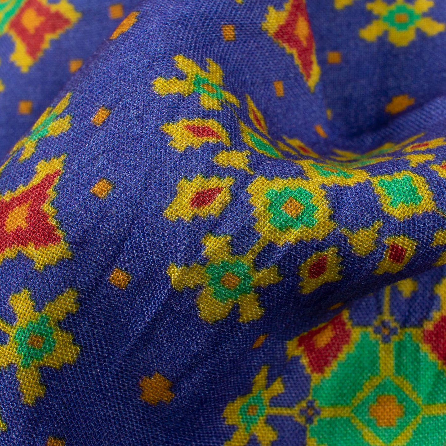 Cobalt Blue And Paris Green Patolaa Pattern Digital Print Viscose Rayon Fabric (Width 58 Inches)