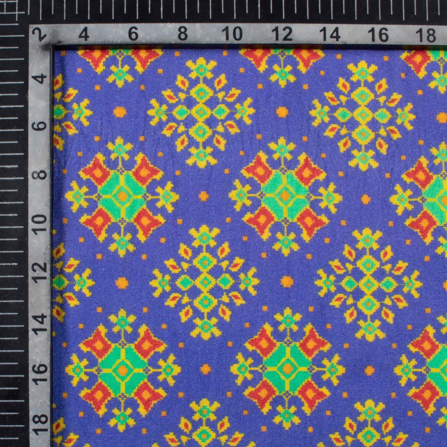 Cobalt Blue And Paris Green Patolaa Pattern Digital Print Viscose Rayon Fabric (Width 58 Inches)