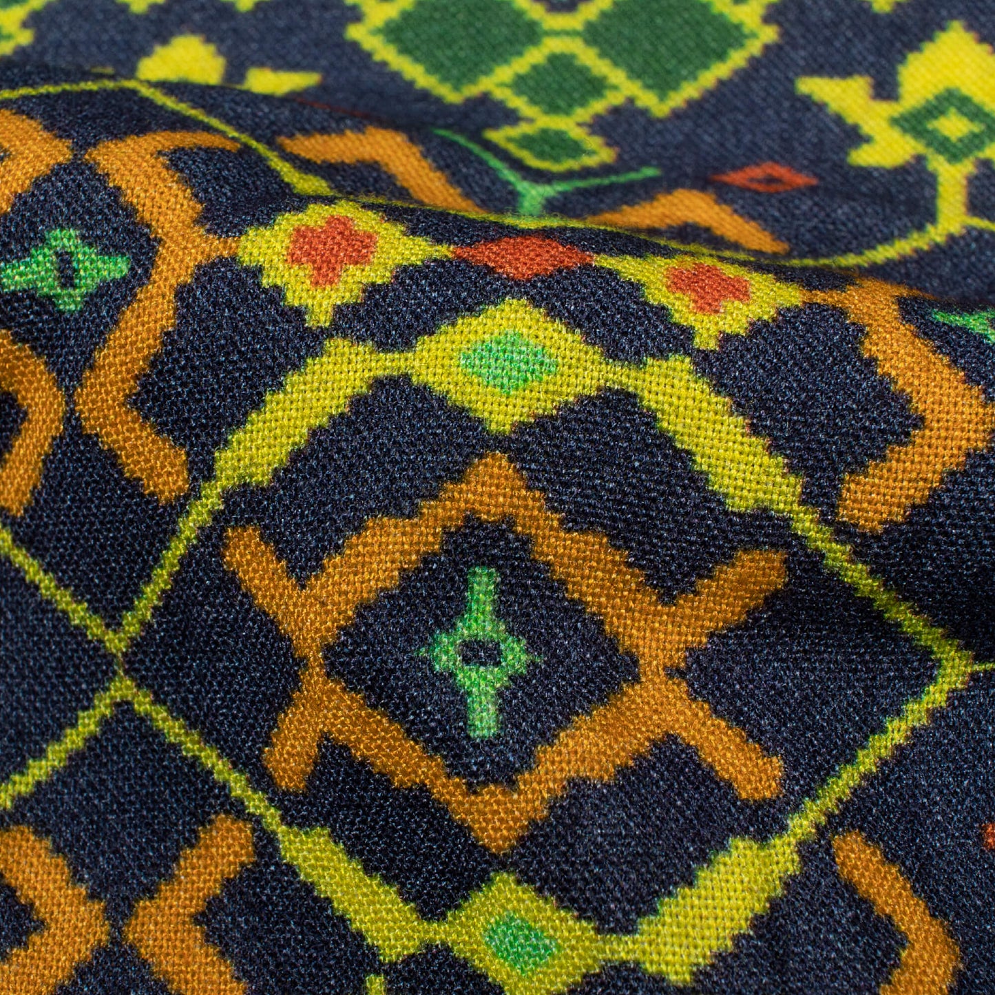 Prussian Blue And Pear Green Patolaa Pattern Digital Print Viscose Rayon Fabric (Width 58 Inches)