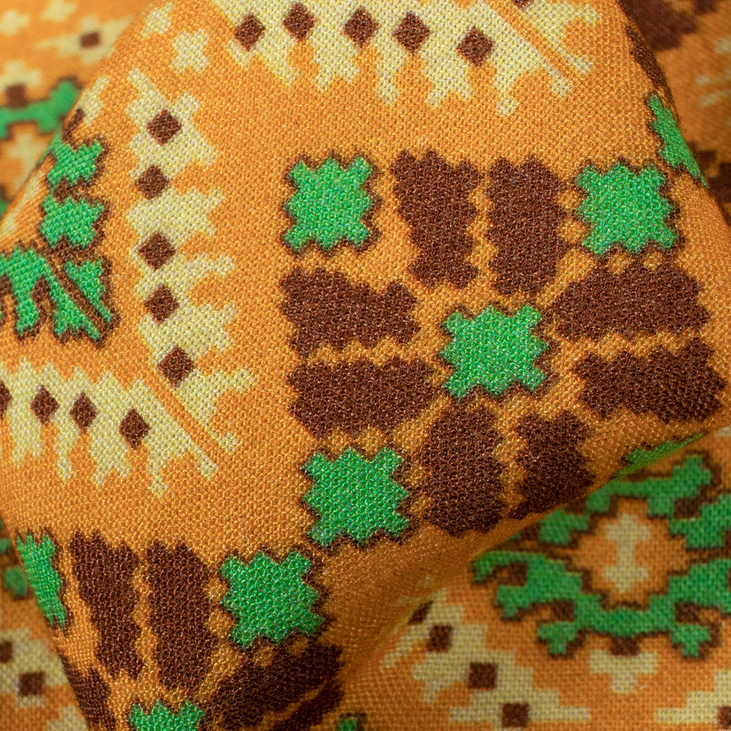 Merigold Orange And Fern Green Patolaa Pattern Digital Print Viscose Rayon Fabric (Width 58 Inches)