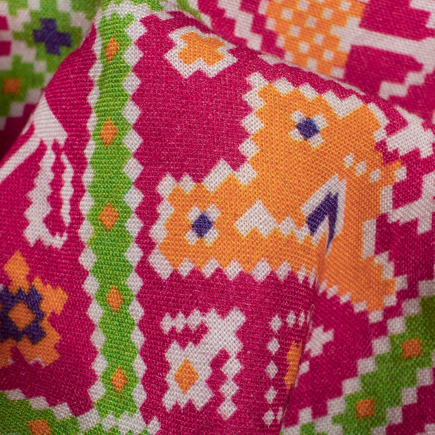 Magenta Pink And Paris Green Patolaa Pattern Digital Print Viscose Rayon Fabric (Width 58 Inches)