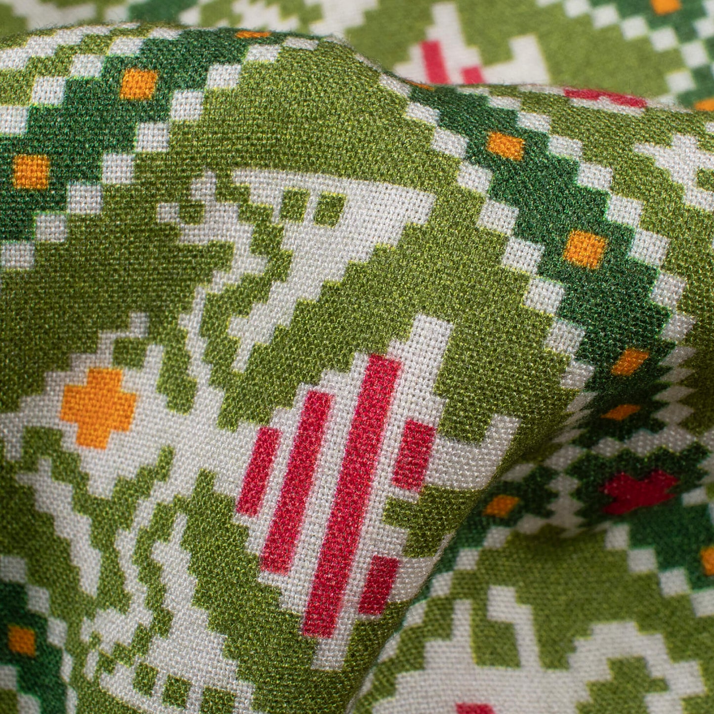 Pickle Green And White Patolaa Pattern Digital Print Viscose Rayon Fabric (Width 58 Inches)