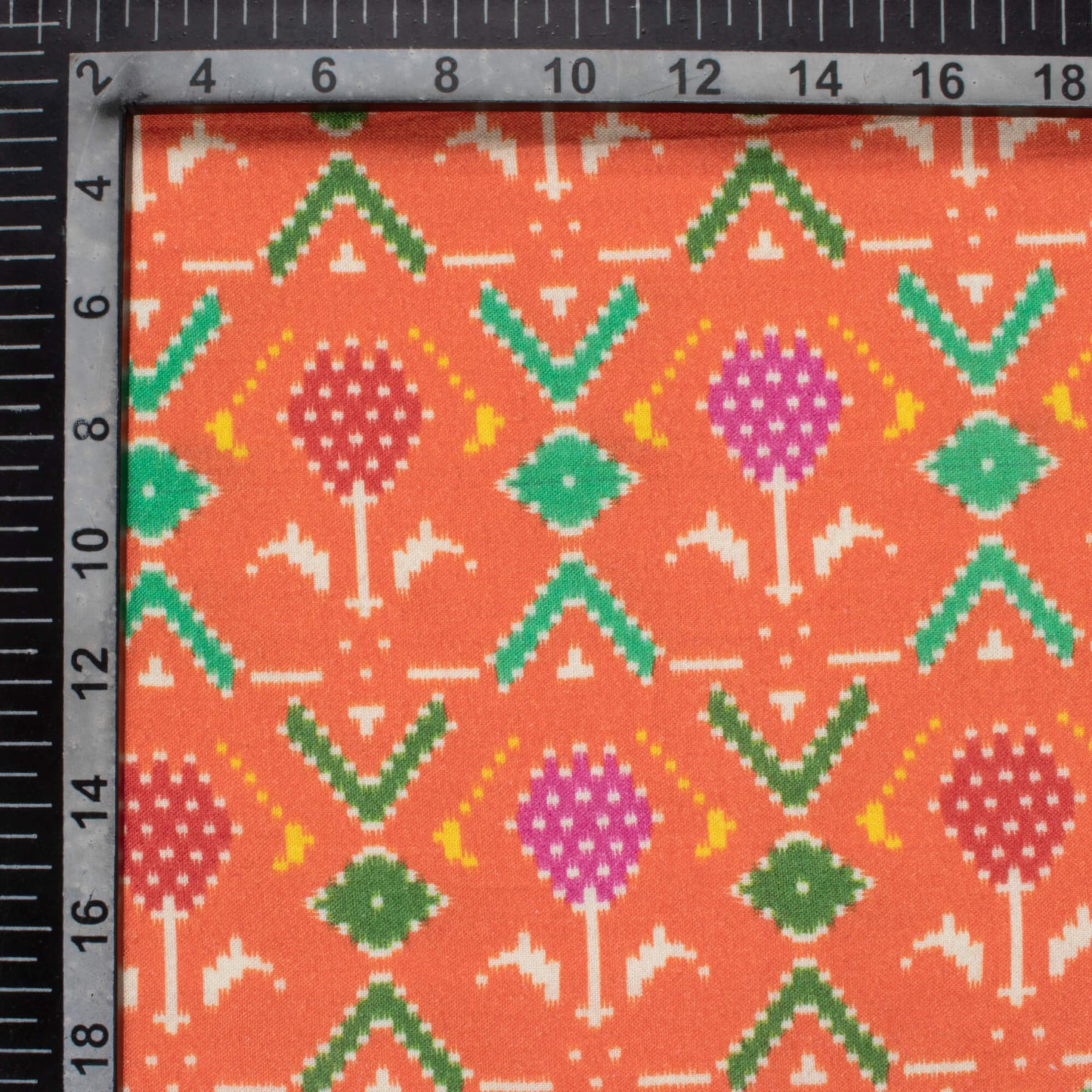 Burnt Orange And Paris Green Patola Pattern Digital Print Viscose Rayon Fabric (Width 58 Inches)