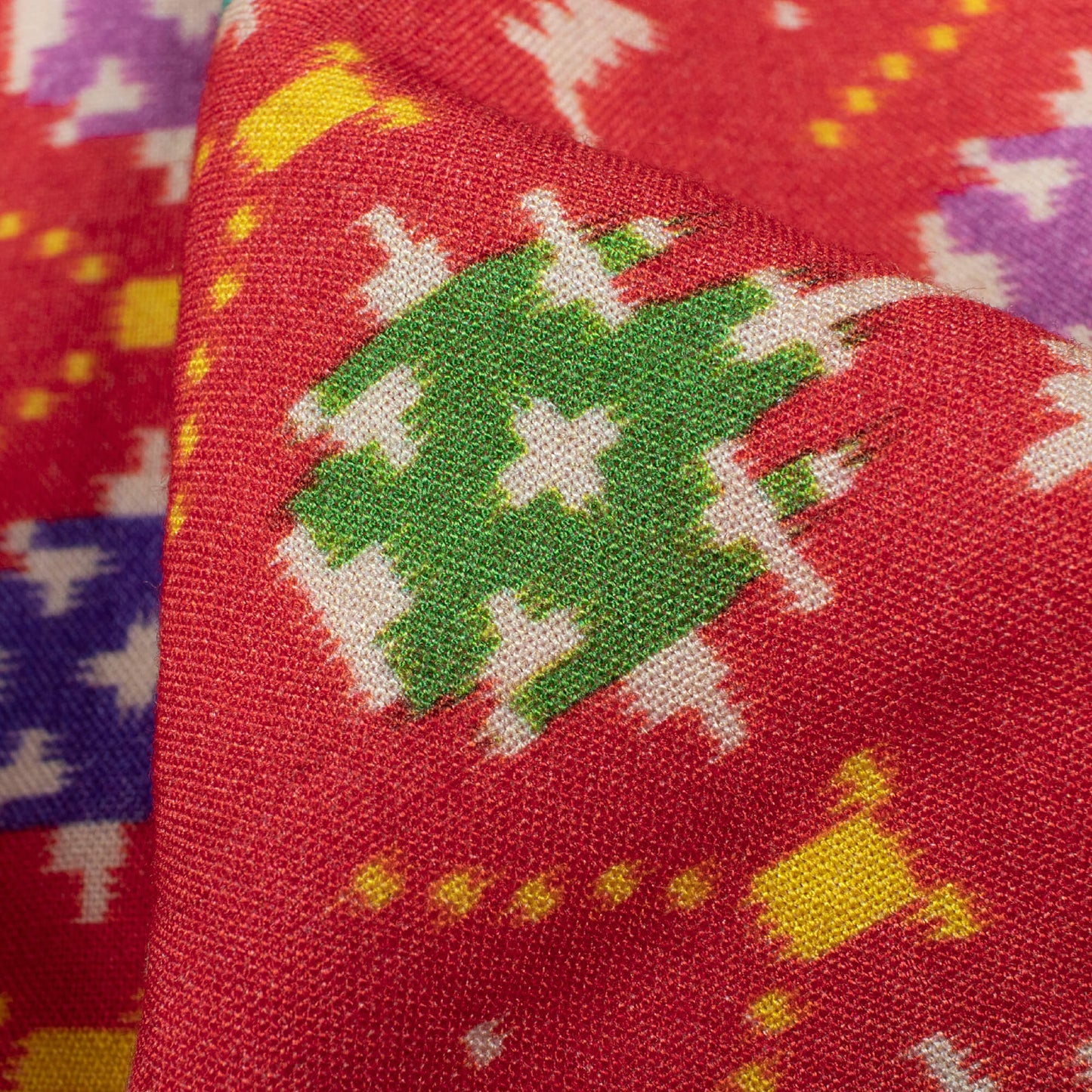 Vermilion Red And Blue Patolaa Pattern Digital Print Viscose Rayon Fabric (Width 58 Inches)
