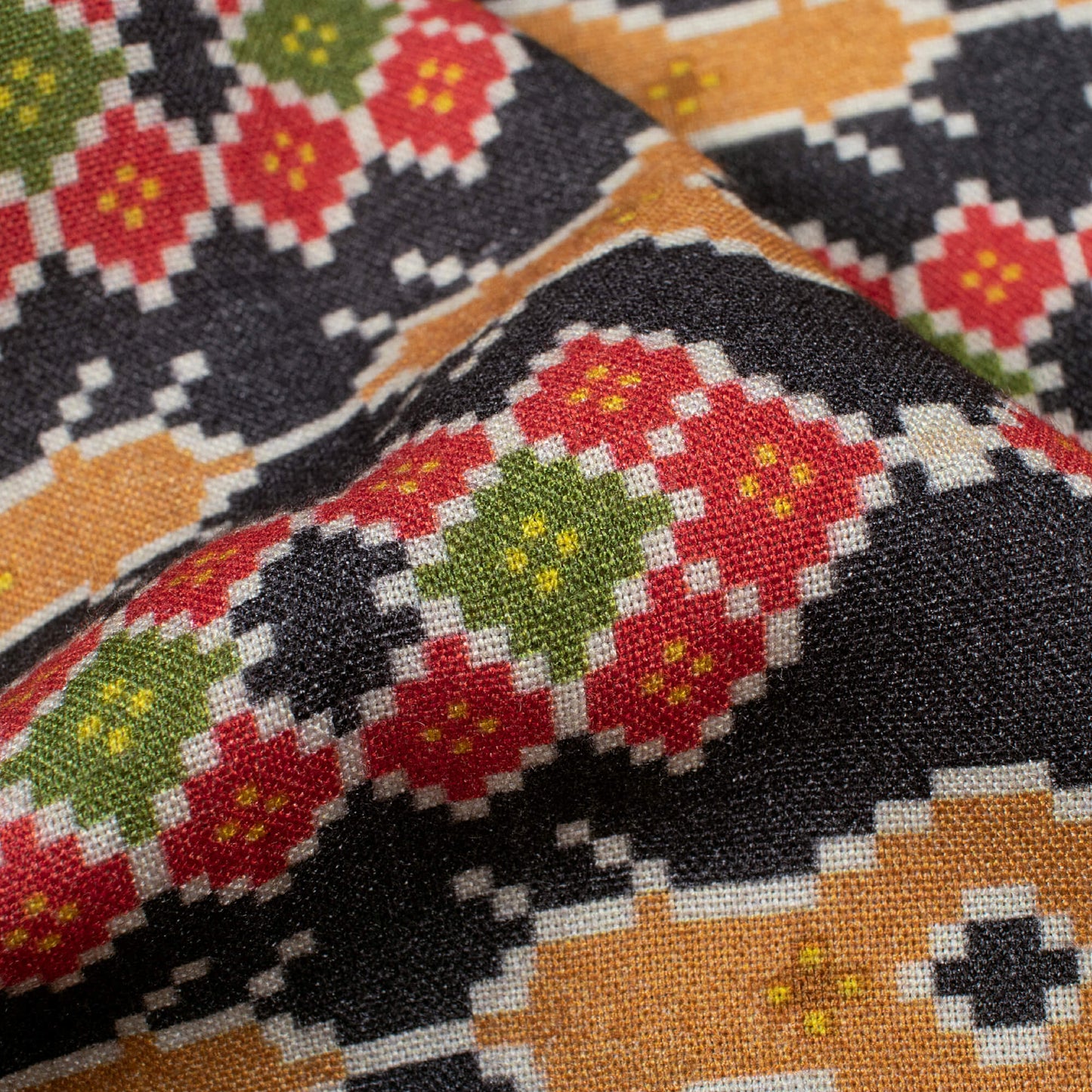 Black And Vermilion Red Patolaa Pattern Digital Print Viscose Rayon Fabric (Width 58 Inches)
