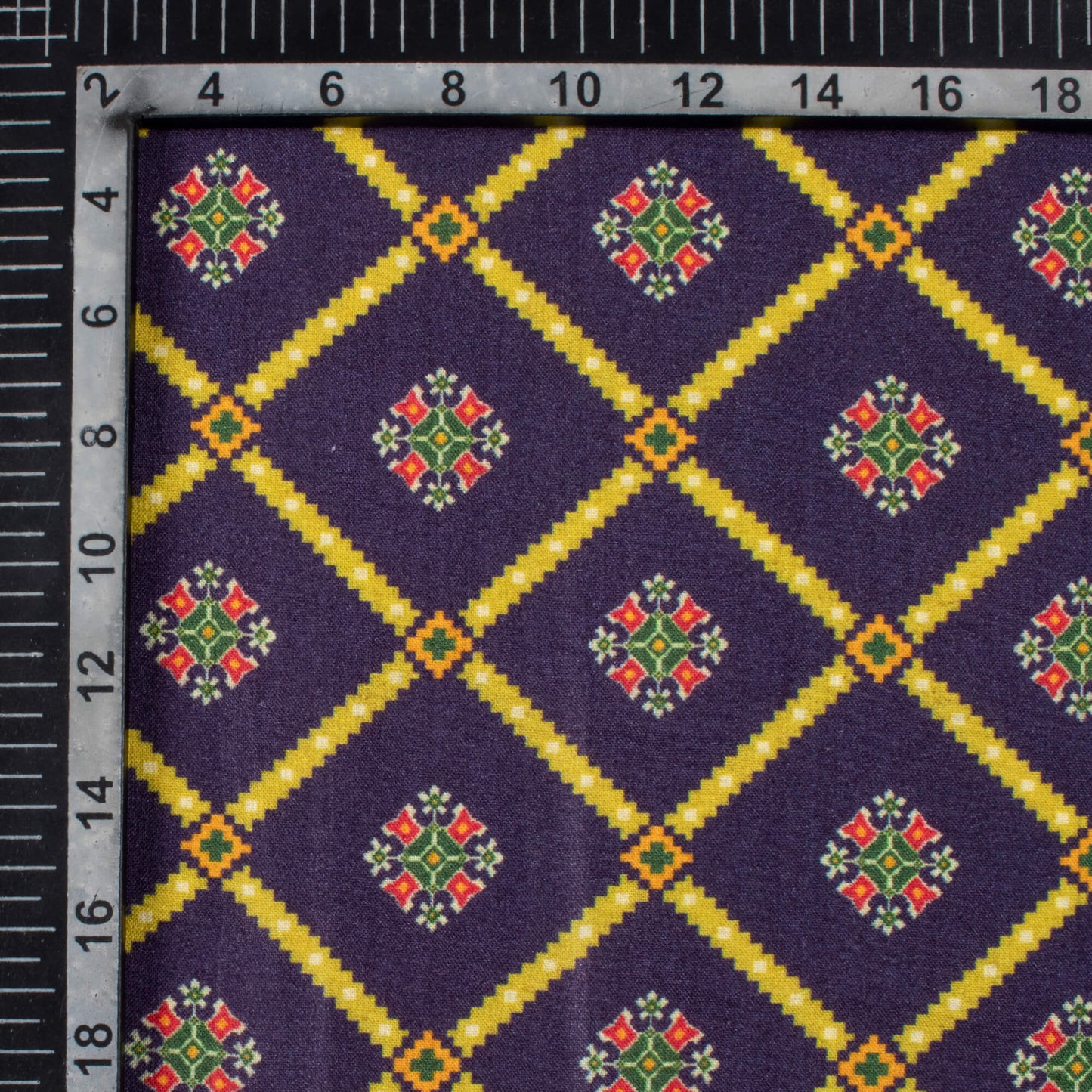 Oxford Blue And Dijon Yellow Patolaa Pattern Digital Print Viscose Rayon Fabric (Width 58 Inches)