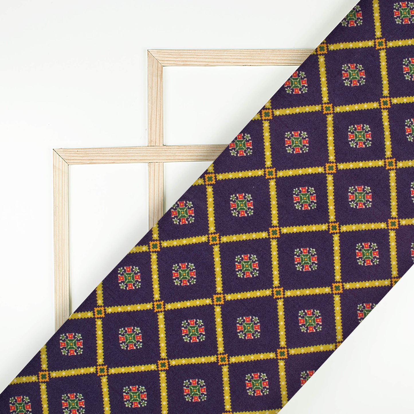 Oxford Blue And Dijon Yellow Patolaa Pattern Digital Print Viscose Rayon Fabric (Width 58 Inches)