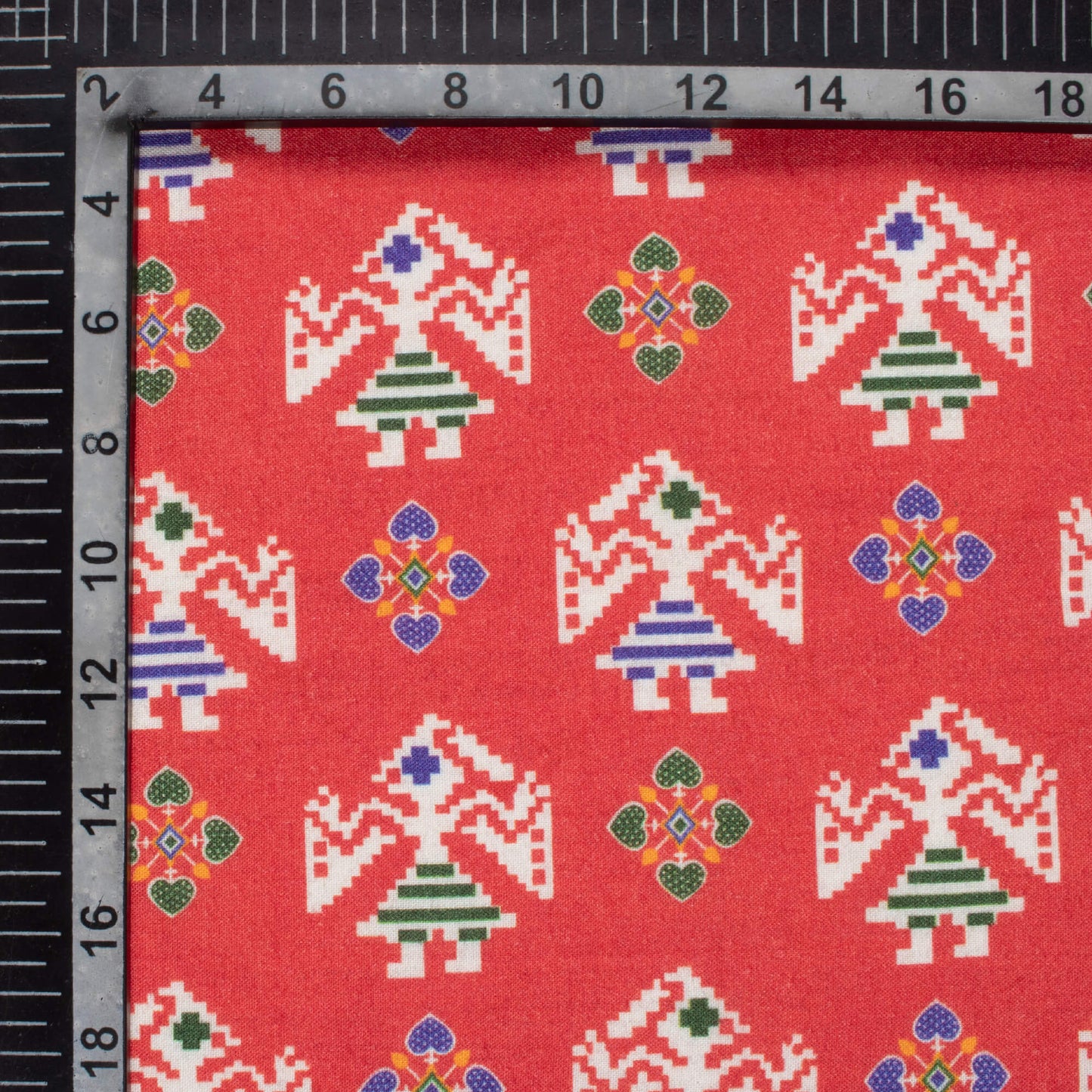 Vermilion Red And White Patolaa Pattern Digital Print Viscose Rayon Fabric (Width 58 Inches)