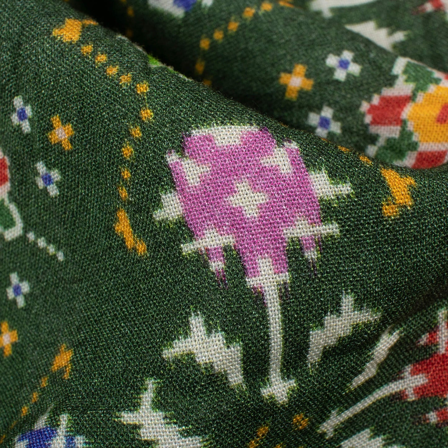 Forest Green And Purple Patolaa Pattern Digital Print Viscose Rayon Fabric (Width 58 Inches)