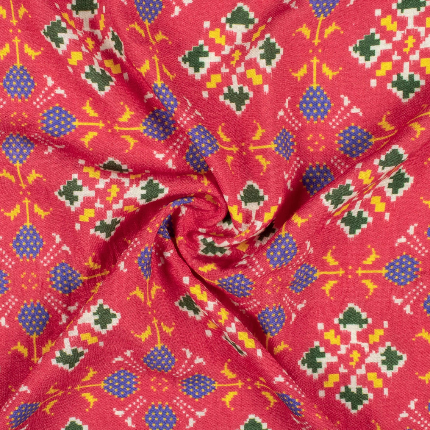 Vermilion Red And Blue Patolaa Pattern Digital Print Viscose Rayon Fabric (Width 58 Inches)