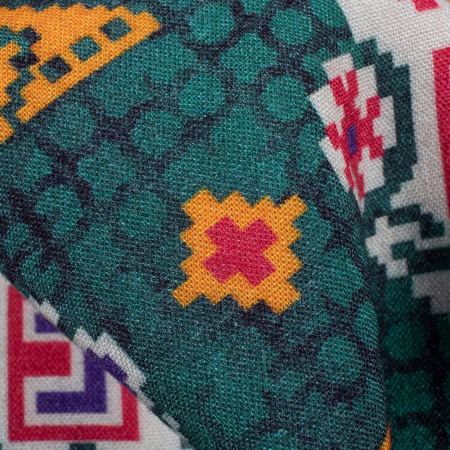 Pine Green And White Patolaa Pattern Digital Print Viscose Rayon Fabric (Width 58 Inches)