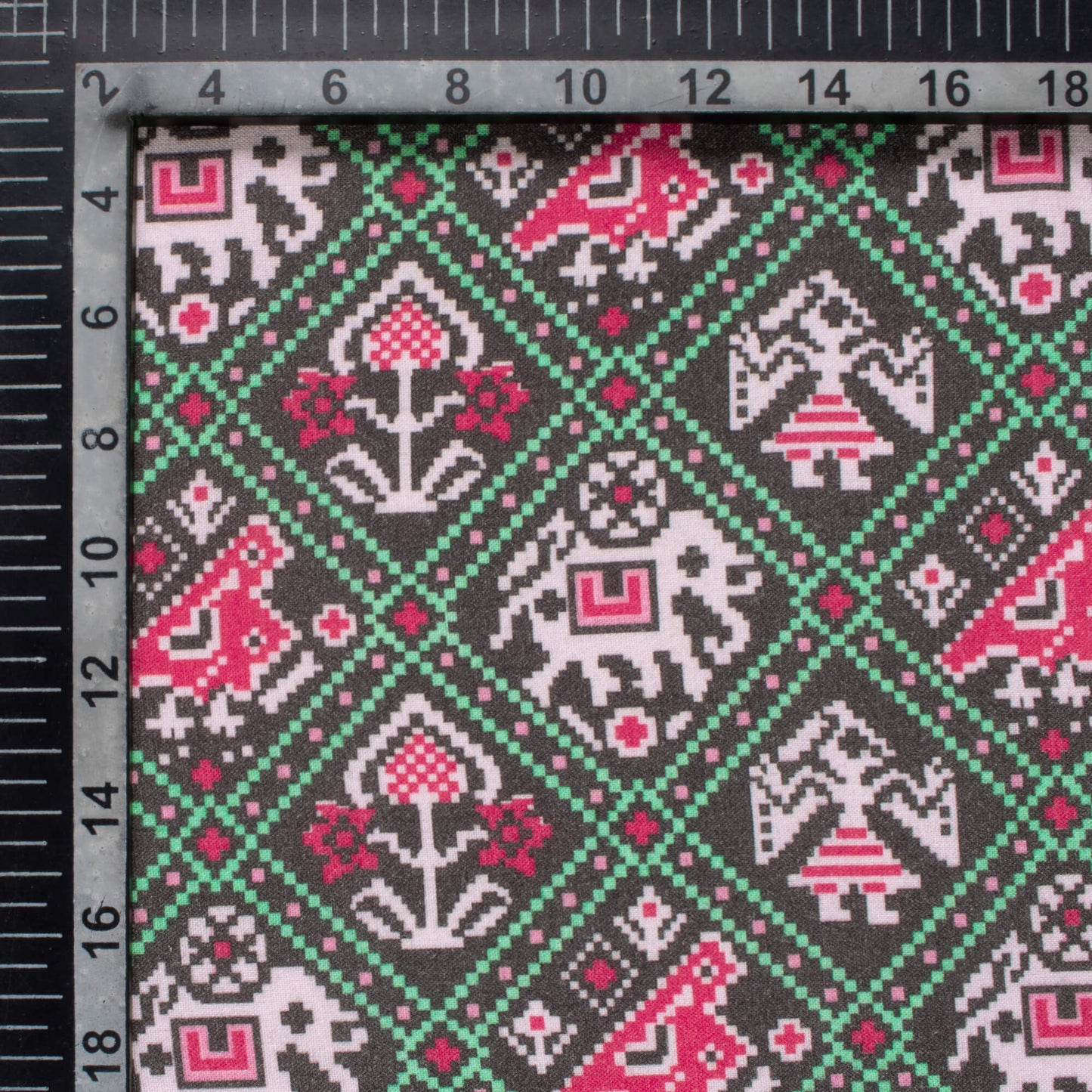 Seaweed Green And Magenta Purple Patolaa Pattern Digital Print Viscose Rayon Fabric (Width 58 Inches)