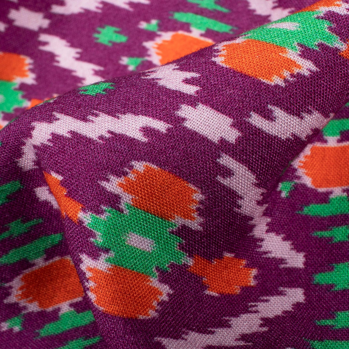 Violet Purple And Orange Patolaa Pattern Digital Print Viscose Rayon Fabric (Width 58 Inches)