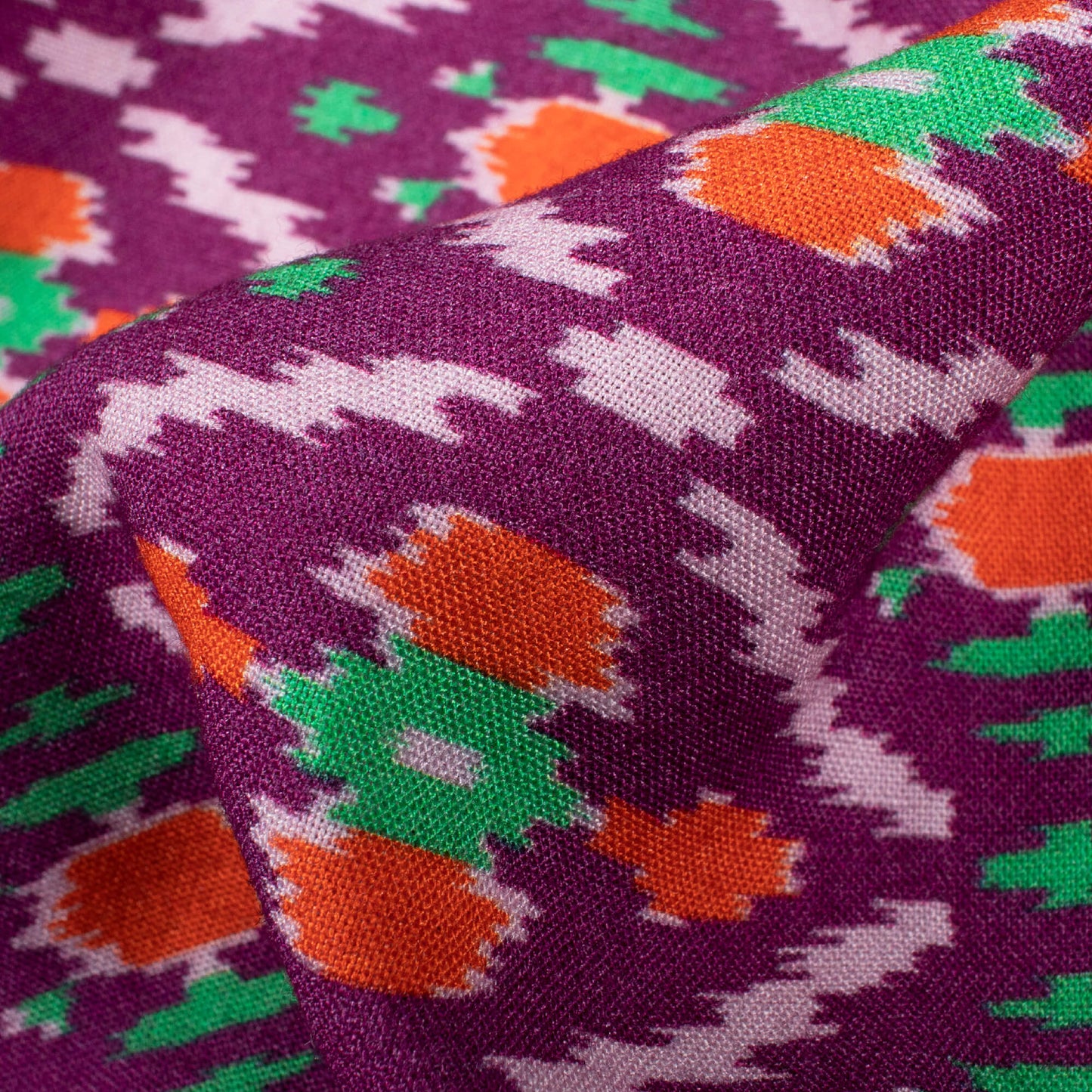 Violet Purple And Orange Patola Pattern Digital Print Viscose Rayon Fabric (Width 58 Inches)