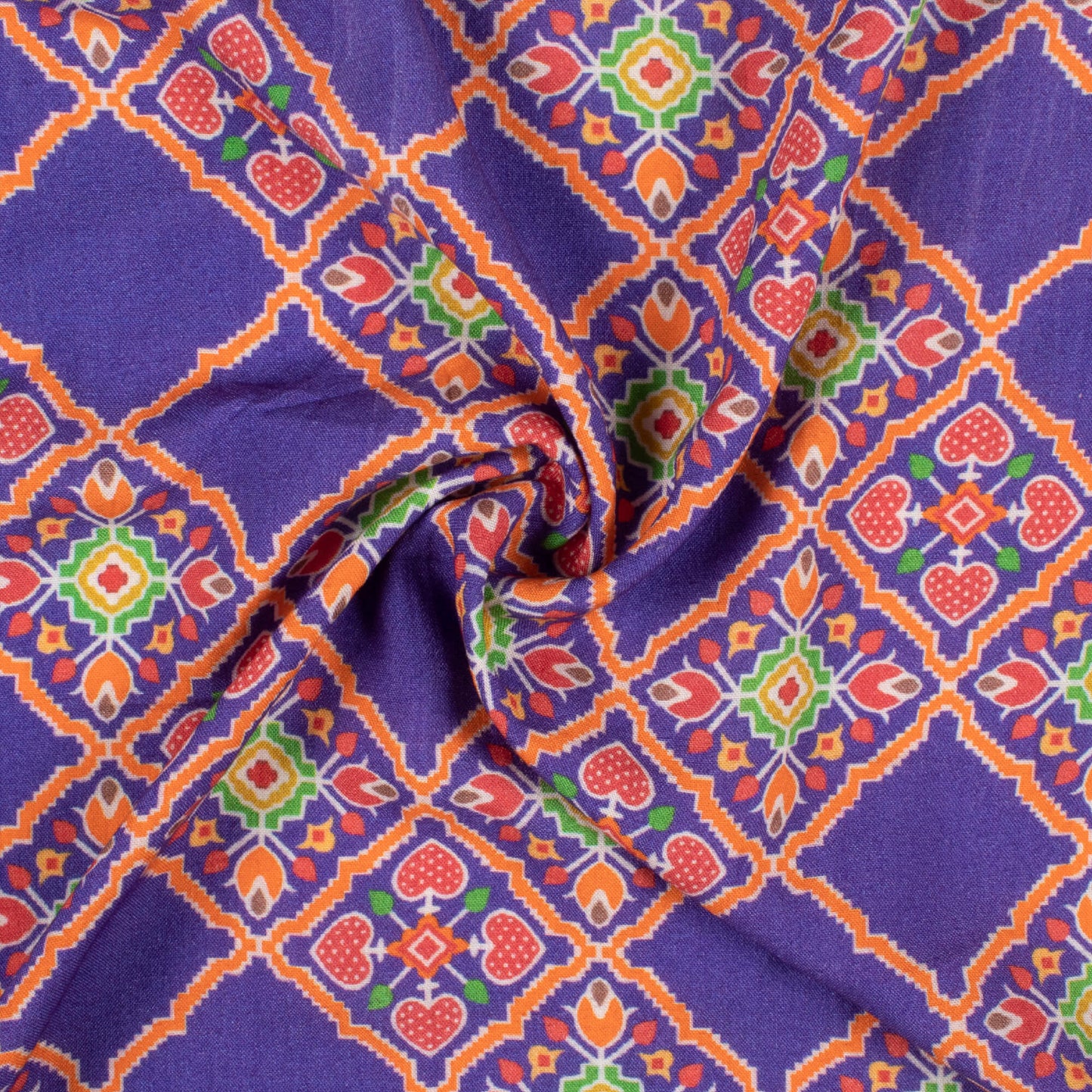 Royal Purple And Ruby Red Patolaa Pattern Digital Print Viscose Rayon Fabric (Width 58 Inches)