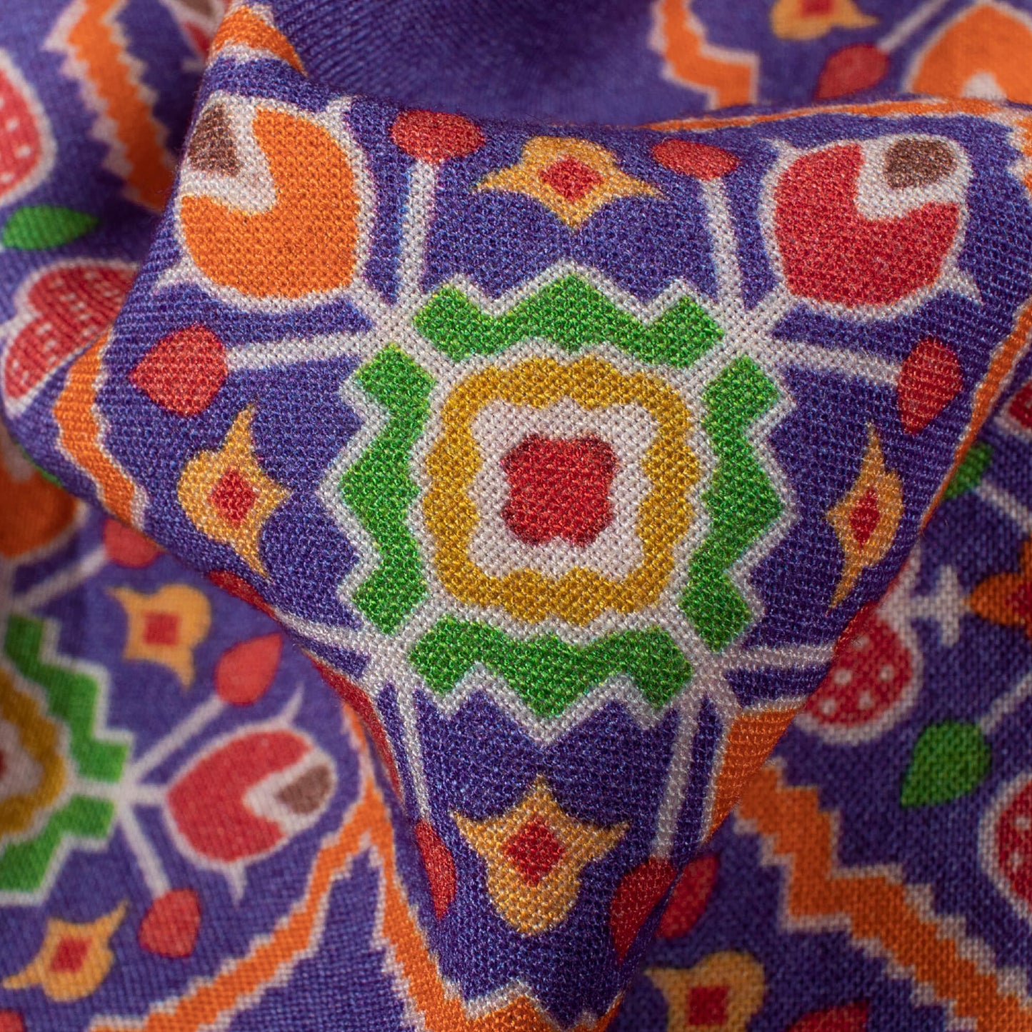 Royal Purple And Ruby Red Patolaa Pattern Digital Print Viscose Rayon Fabric (Width 58 Inches)