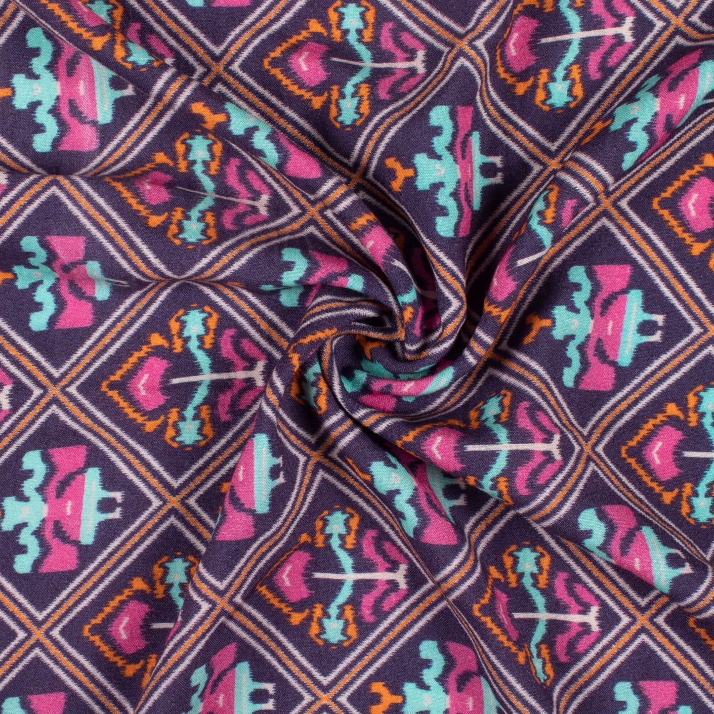 Dark Purple And Fuchsia Pink Patolaa Pattern Digital Print Viscose Rayon Fabric (Width 58 Inches)