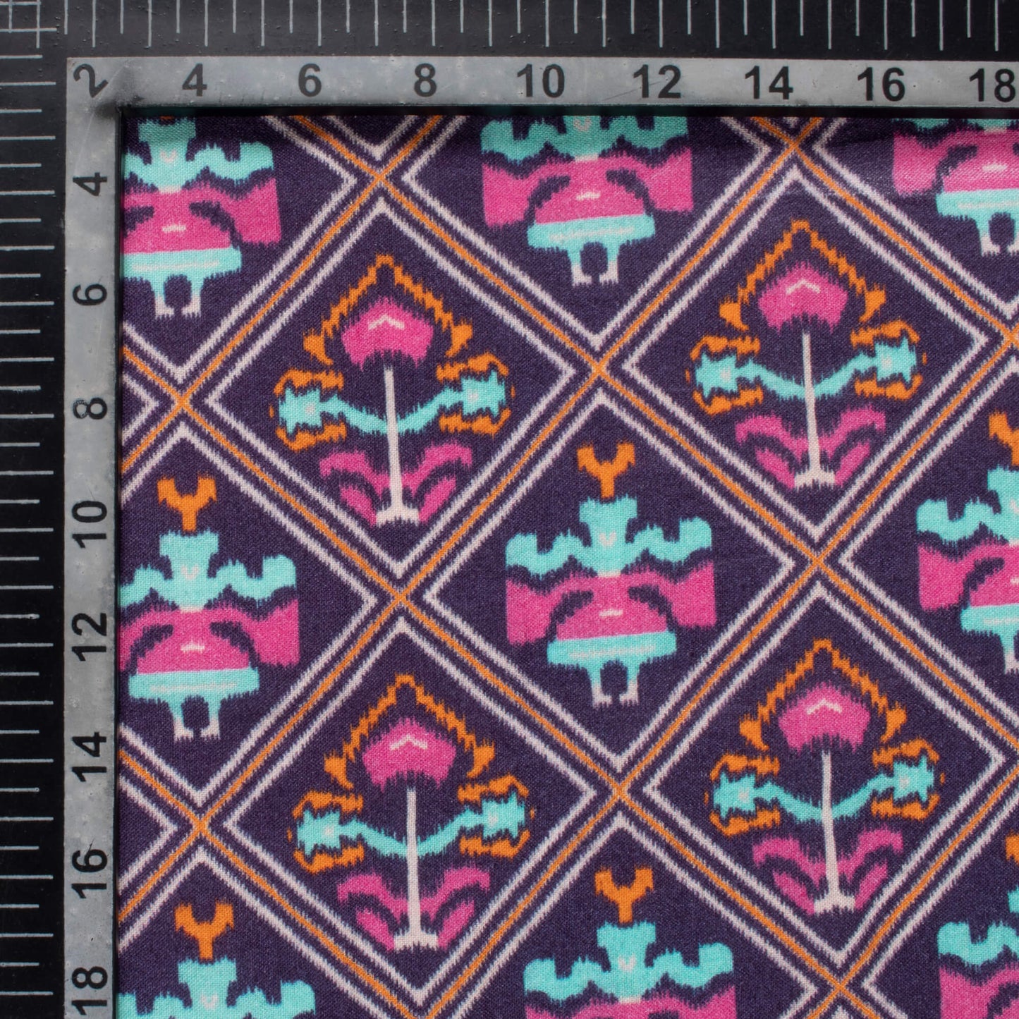 Dark Purple And Fuchsia Pink Patolaa Pattern Digital Print Viscose Rayon Fabric (Width 58 Inches)