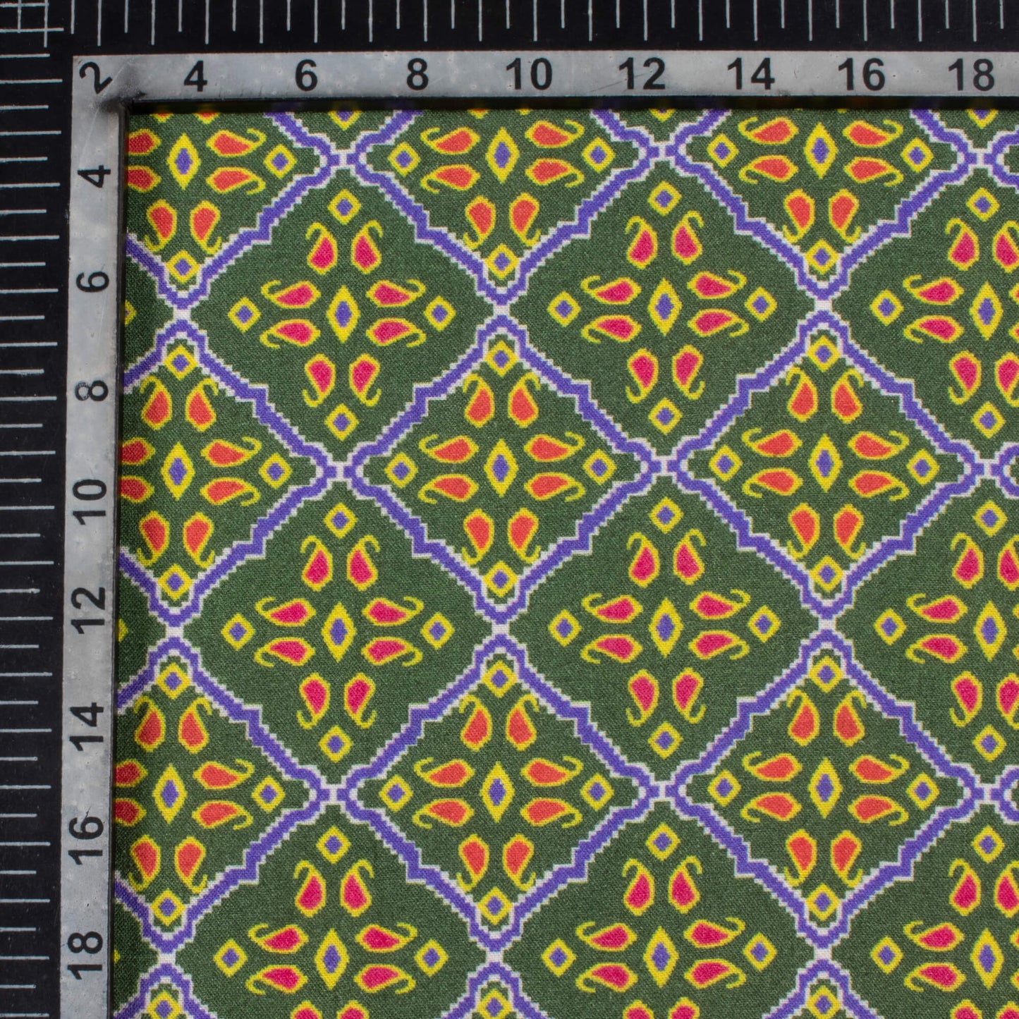 Forest Green And Red Patolaa Pattern Digital Print Viscose Rayon Fabric (Width 58 Inches)